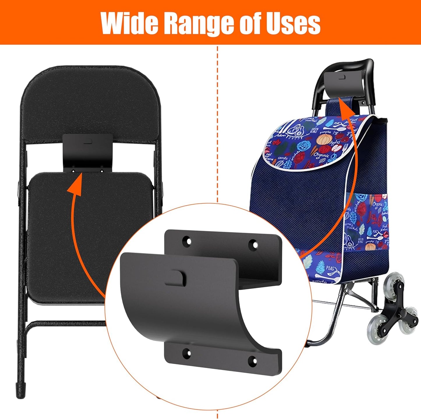 Ladder Hooks, 1 Pack Ladder Hangers for Garage Wall Wheelbarrow Hanger for Home Storage, Black