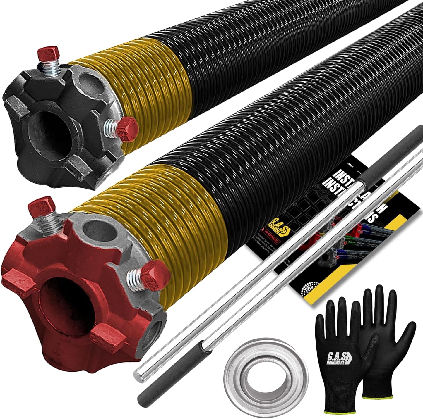 Garage Door Torsion Spring 250x1.75x35 Includes 1” Steel Bearing, Non-Slip Gloves, and Winding Bars for Left and Right Side of Garage Door Precision E-Coating 5-Year Warranty Min. 30,000 Cycles (Pair)
