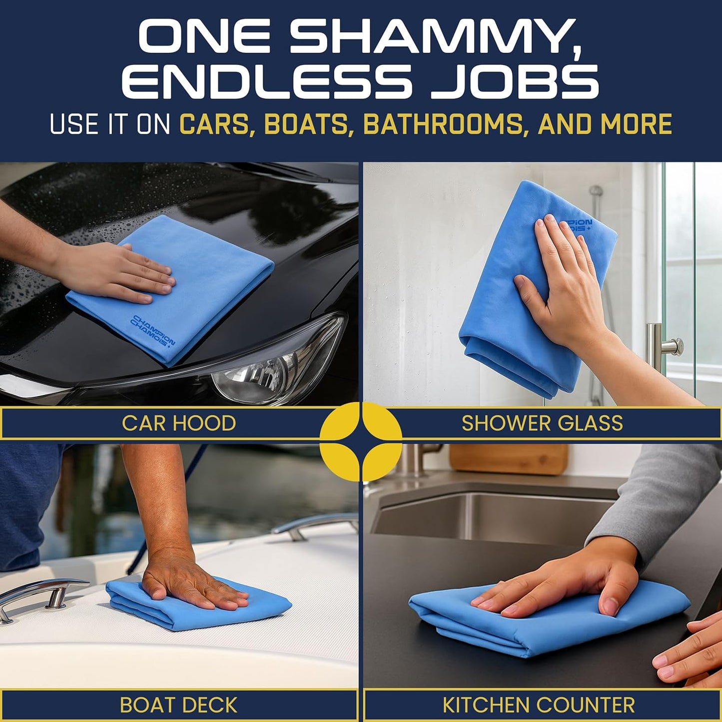 Premium Large Shammy Towel for Car - 2pk (26"x17") - Super Absorbent, Streak-Free, Lint-Free, Scratch-Free Cloth for Cars, Boats, Home - Long Lasting Synthetic Leather Chamois + Hanging Storage Tubes
