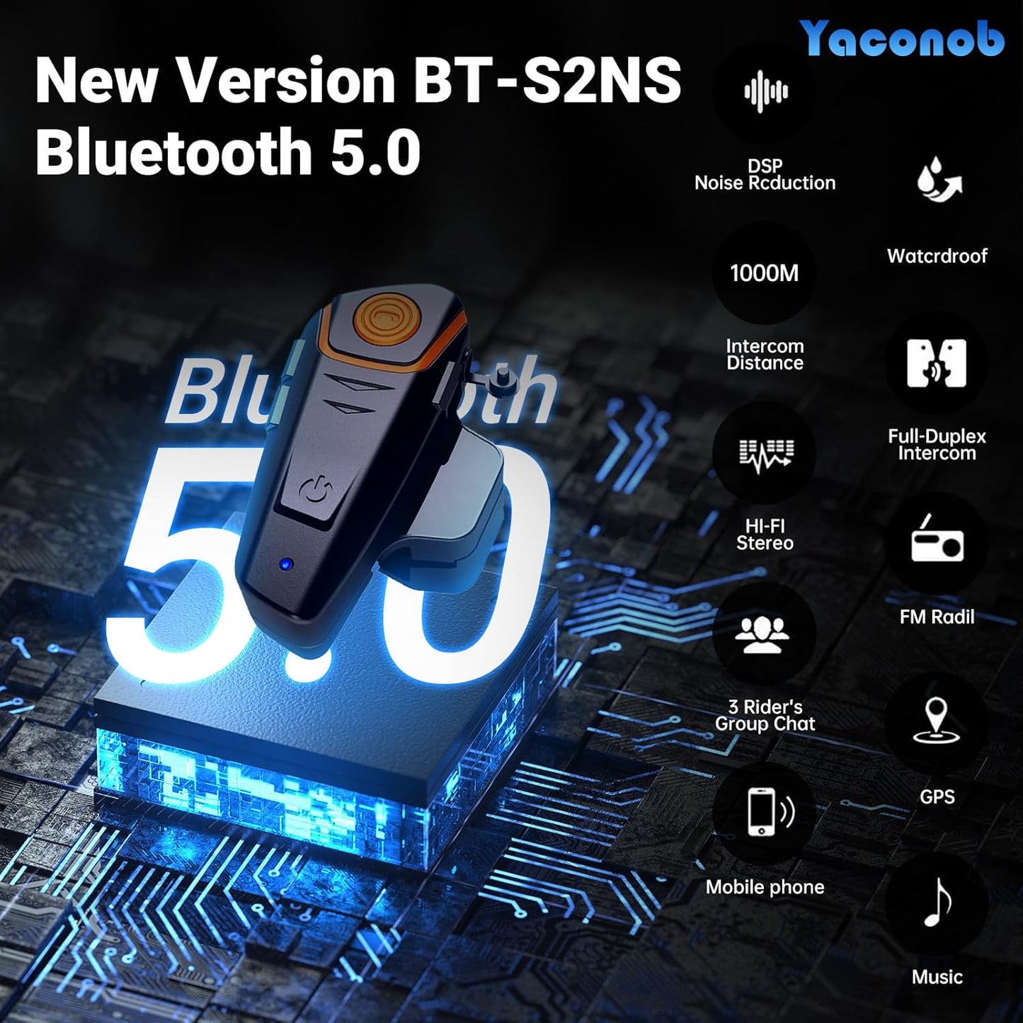 Helmet Bluetooth Headset Bt-S2ns, 1000m Helmet Communication System, Connect Up to 3 People 2 People Talk at The Same Time（1pack）