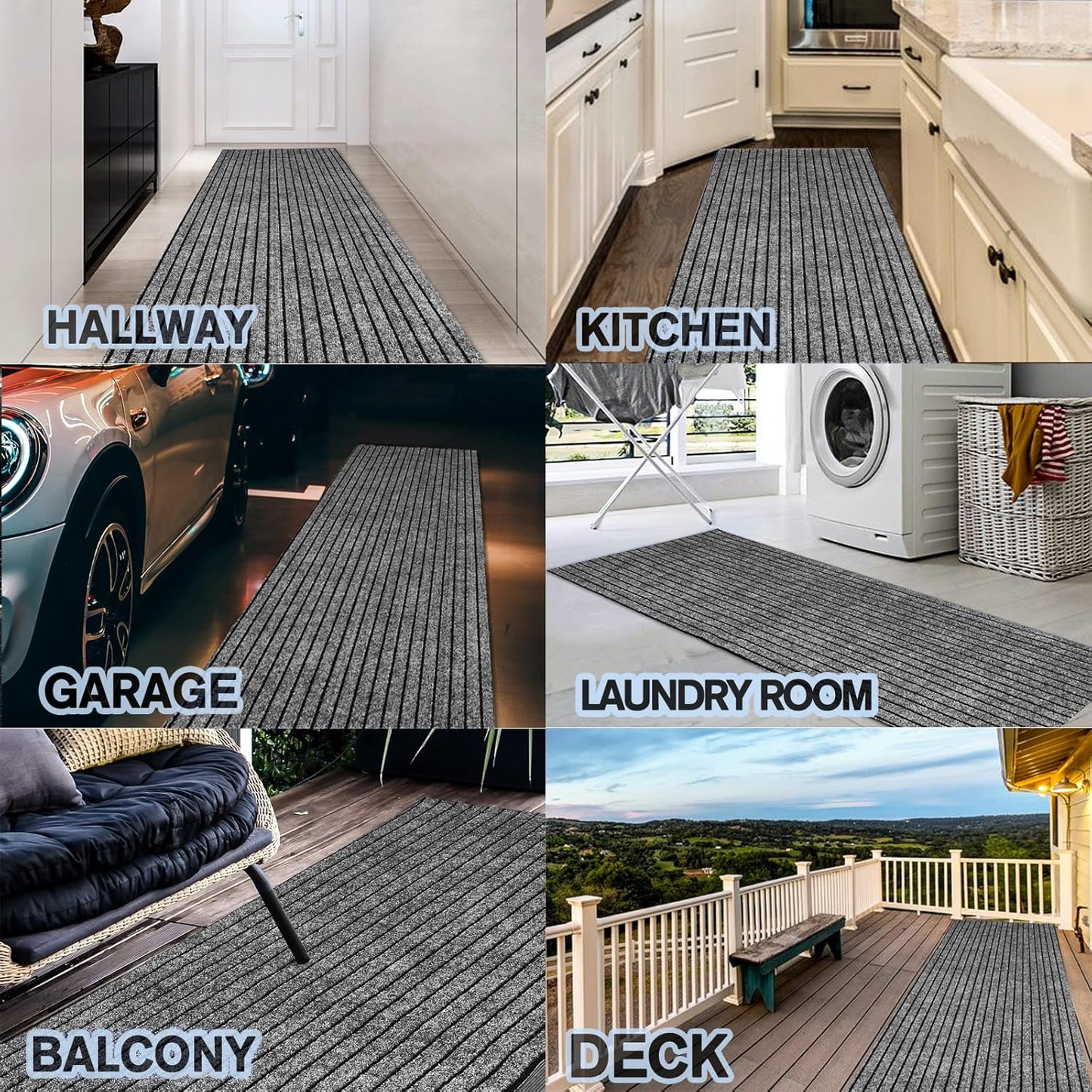 Custom Size Backed Non-Slip Area Rugs Runner, Easy Clean, Waterproof Runner Rugs for Hallway Entryway, Kitchen, Laundry, 3FT x 5FT, Gray Stripe