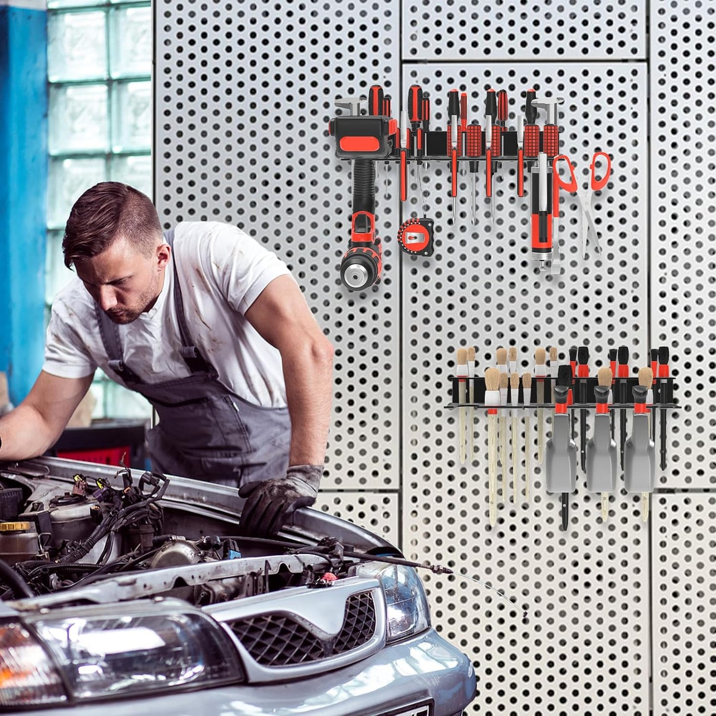 2Pcs Metal Screwdriver Organizer, Wall Mount Plier Organizer Hammer Holder, Hand Tool Storage Rack for Garage Workshop Workbench (Black, 2PCS)