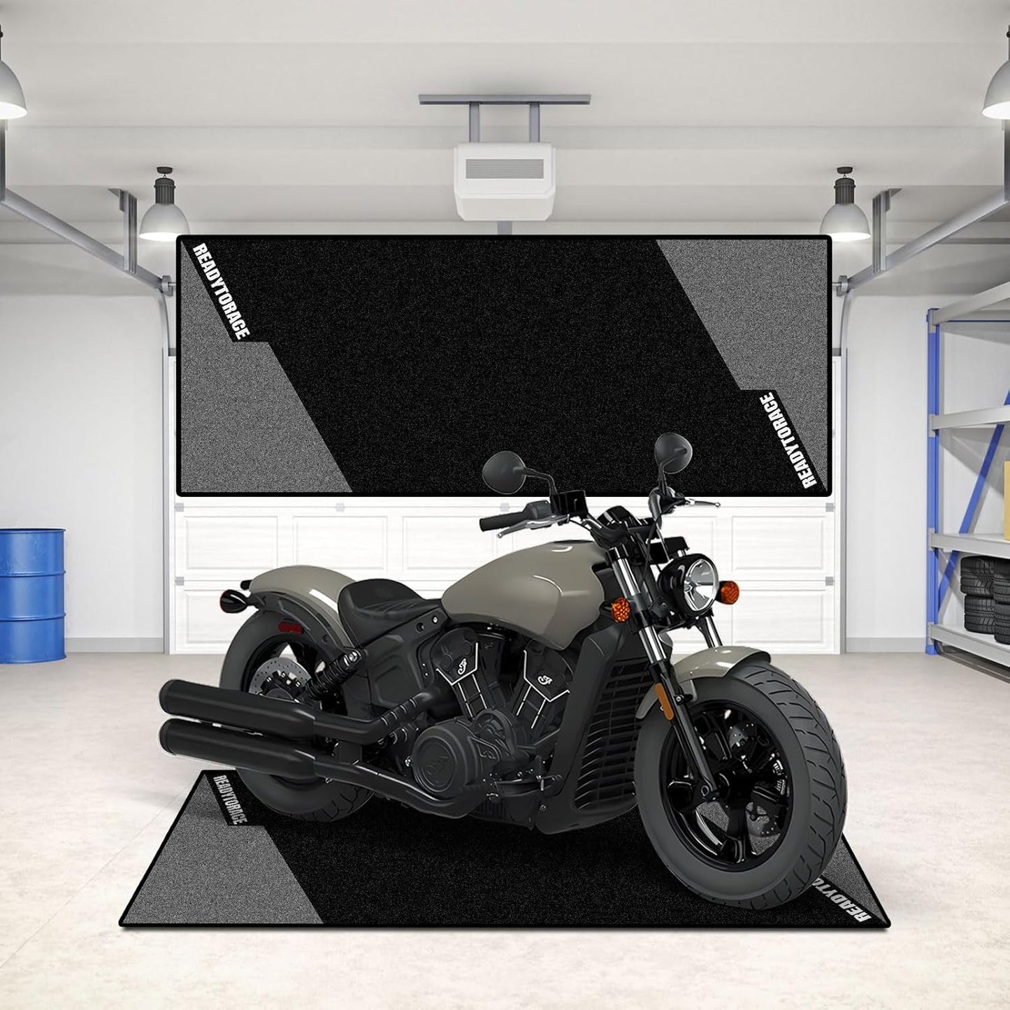 31x98IN Motorcycle Mat Compatible with Indian, Harley, Honda, Yamaha, BMW, Ducati, Suzuki, Kawasaki, Garage Floor Mat, Oil Absorbent Pad, TPR Backing Layer, Anti-Slip Washable Parking Mats
