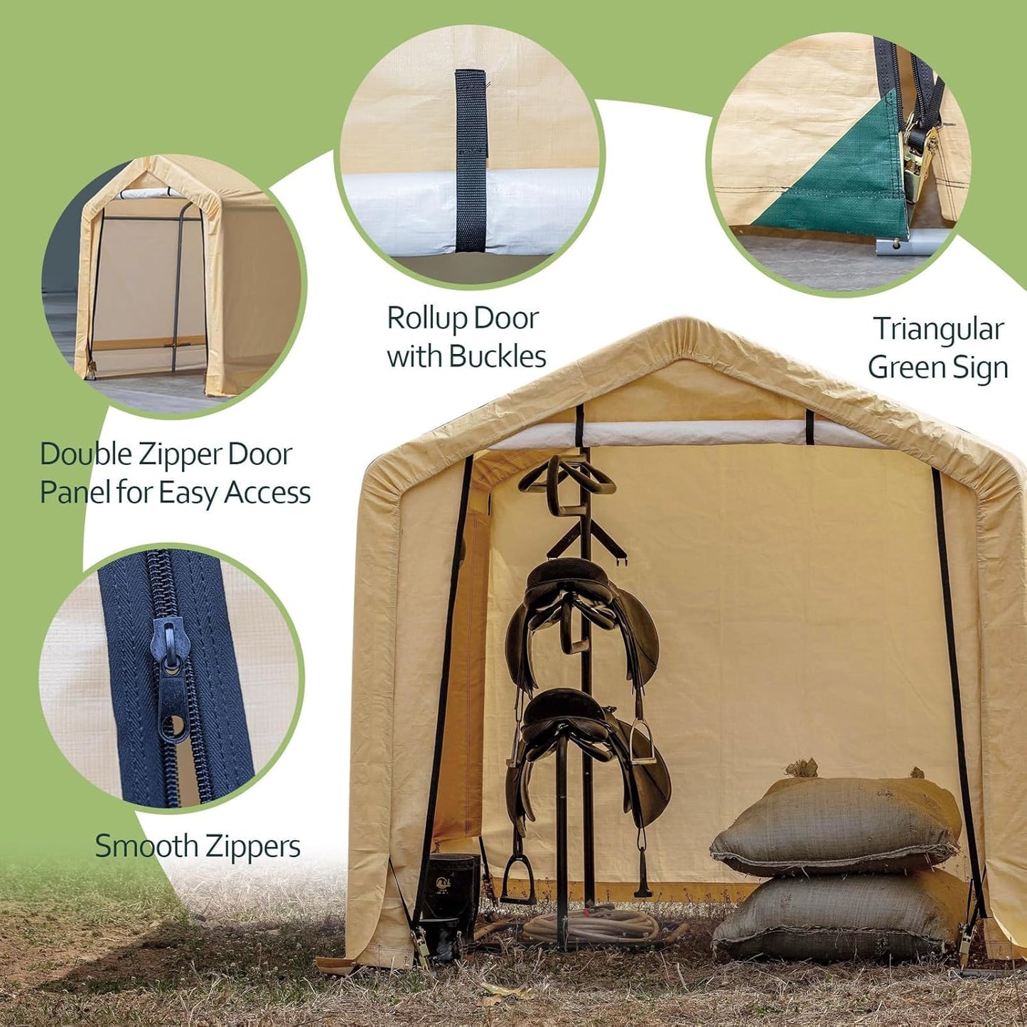 6x6 ft Heavy Duty Outdoor Storage Shed with Roll-up Zipper Door S-Hooks and Sandbags, Waterproof and UV Resistant Portable Garage Carport, Motorcycle Bike ATV Tent Shed, Yellow