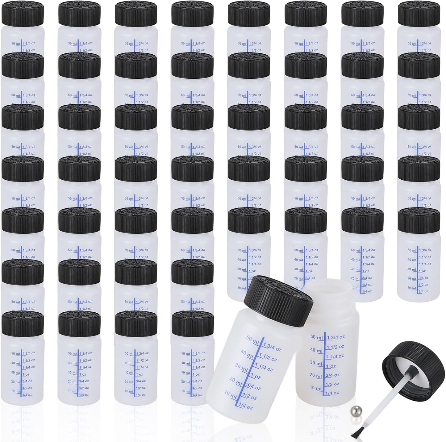 CYEAH 50 Pcs Touch Up Paint Container, 2 oz Paint Touch Up Bottles with Child-safe Lid and Applicator Brush, Touch-up Leftover Paint Container with Mixing Ball for Fixing Wall, Scratches, Car Surface