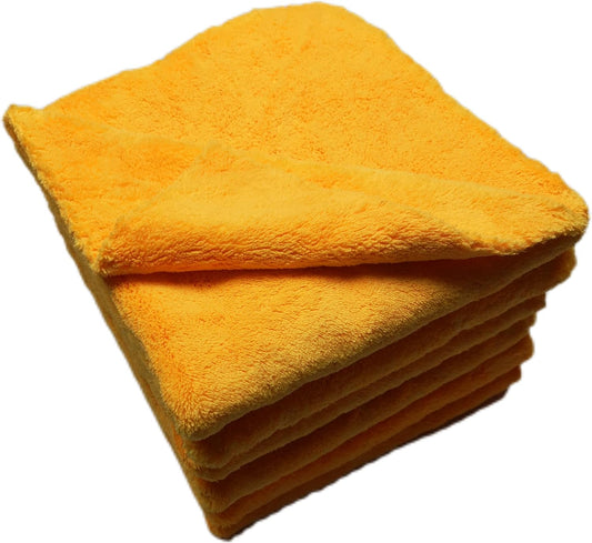 Plush Edgeless Microfiber Towel for Car, Soft Drying Wash Detailing Buffing Polishing Towel, 530 GSM 6Pack 16 x 16inches (Orange, 6Pack)