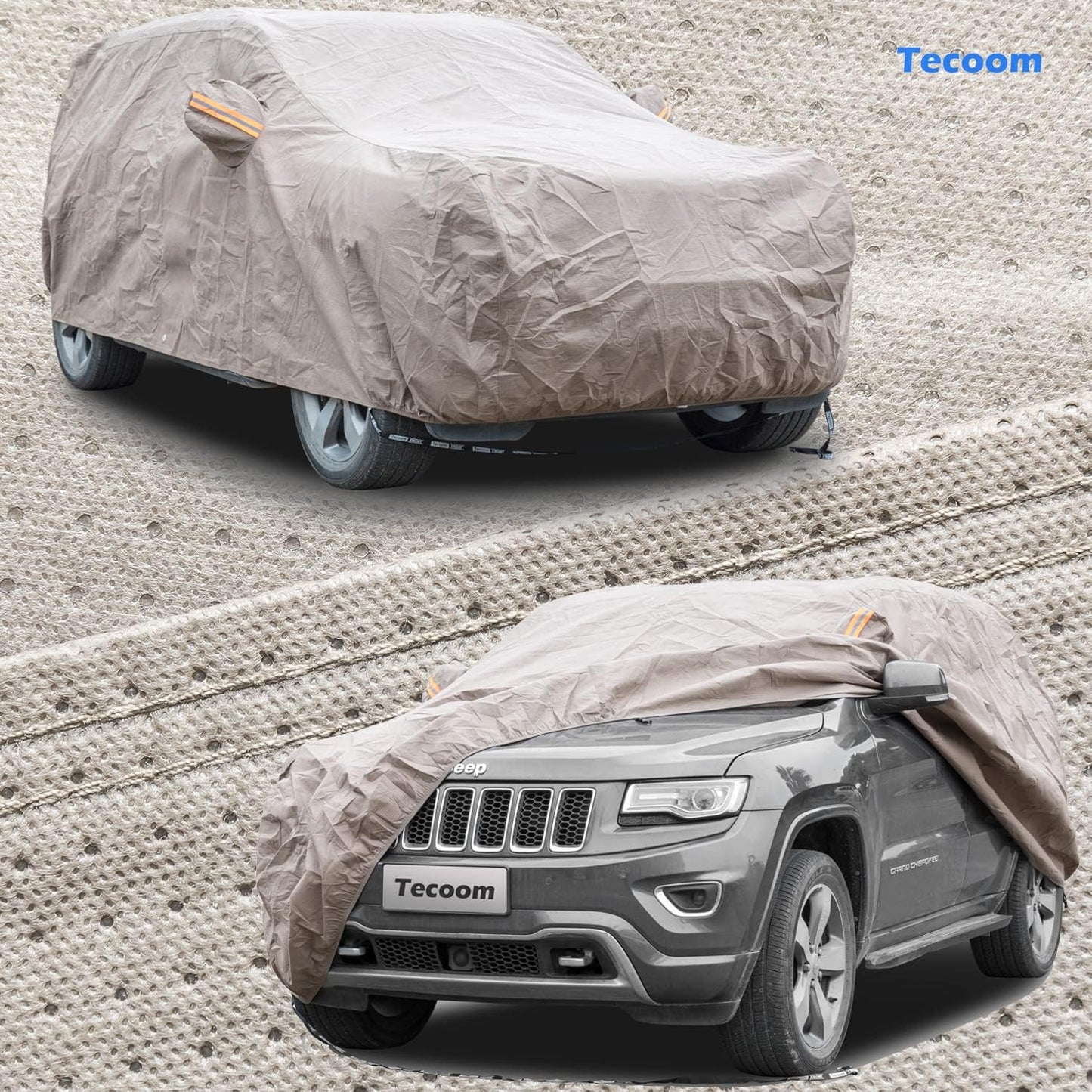 Tecoom Thick Shell Super Breathable-Waterproof Windproof Snow Sun Rain UV Protective Outdoor All Weather SUV Car Cover Fit 191-205 inches SUV