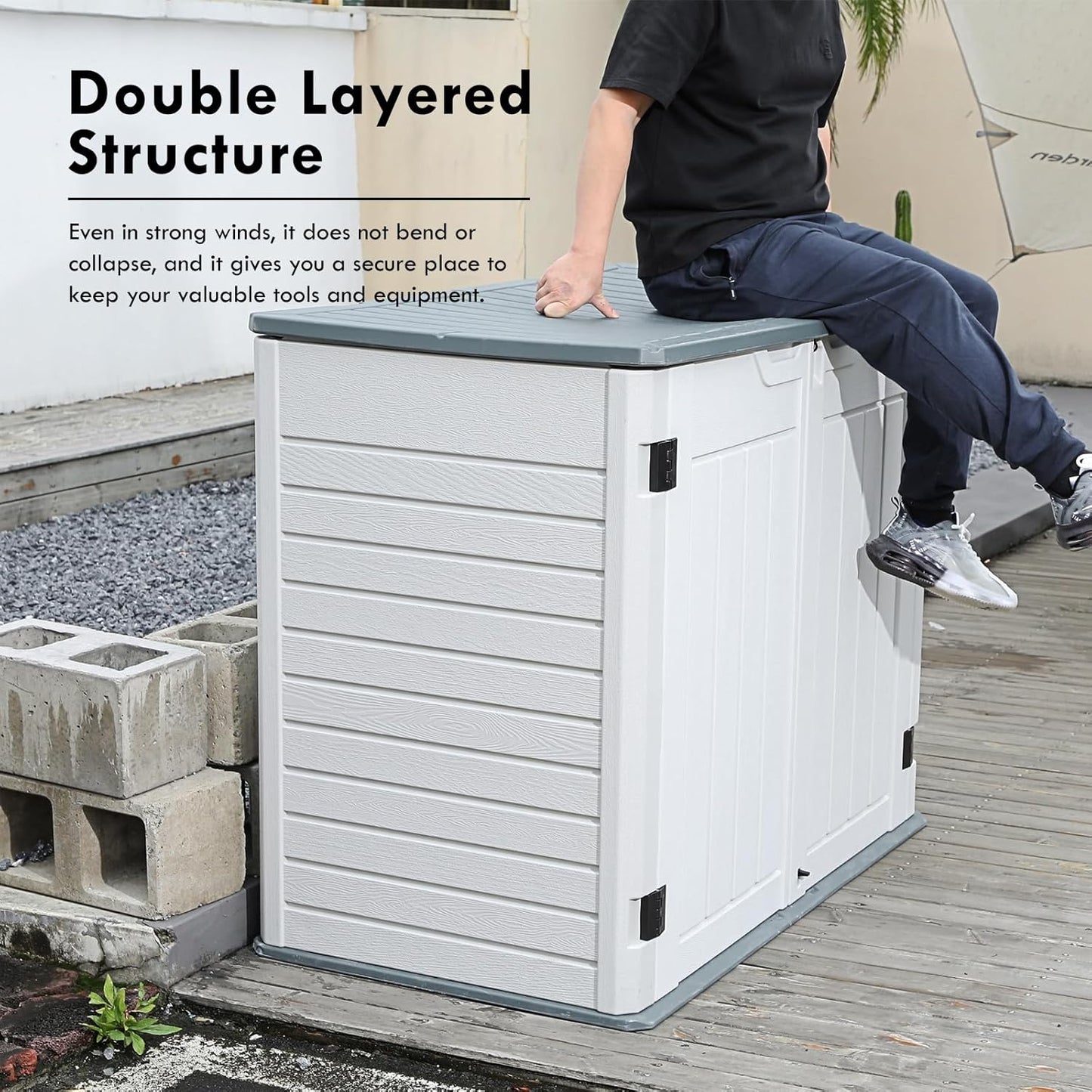 35 Cu.ft Outdoor Storage Shed, Large Resin Storage Box, Waterproof & Lockable Cabinet for Garden Yard Patio Garage Backyard Storage (White - 35 Cu. ft)