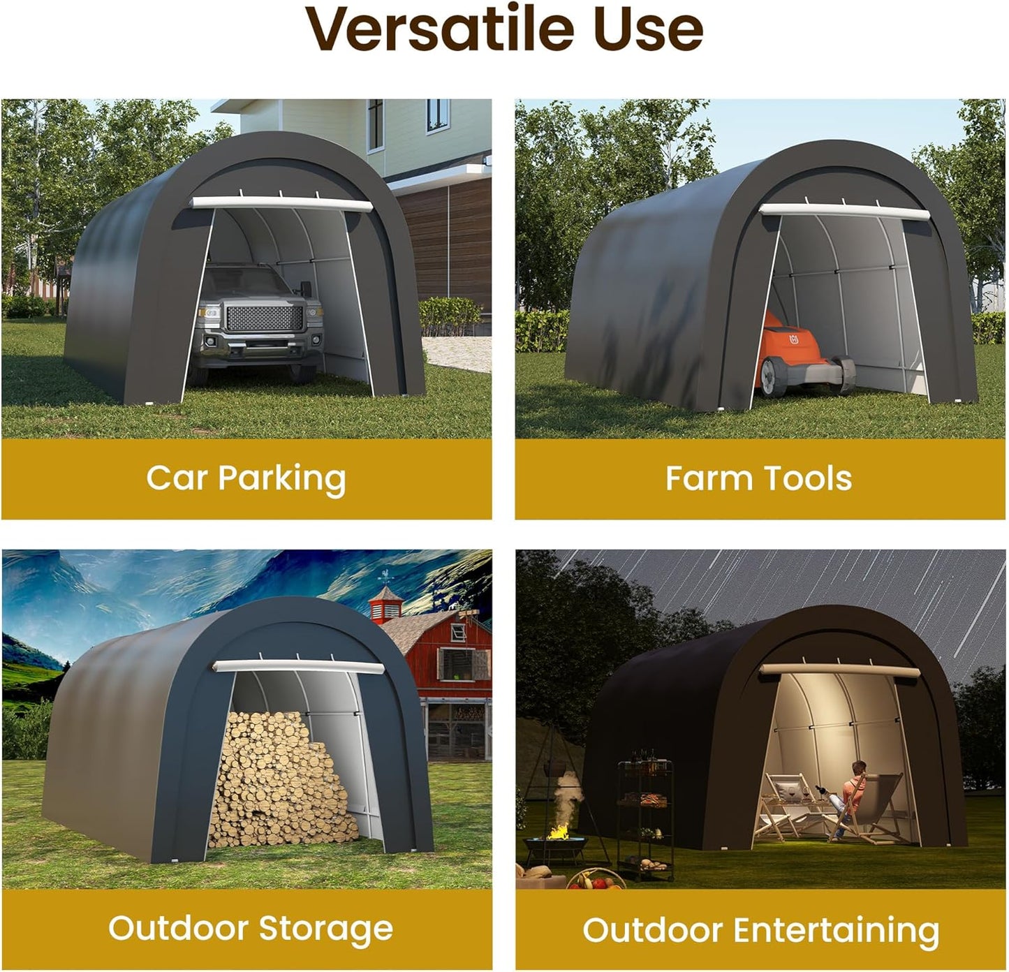 Kiss the Water Carport, Round Portable Garage, Steel Heavy Duty Carport with Ground Stakes, Tensioner and 2 Roll Up Windows PE Fabric Car Port, Garage, Storage Shed, Tent for Storage, SUV (10x20 Ft)