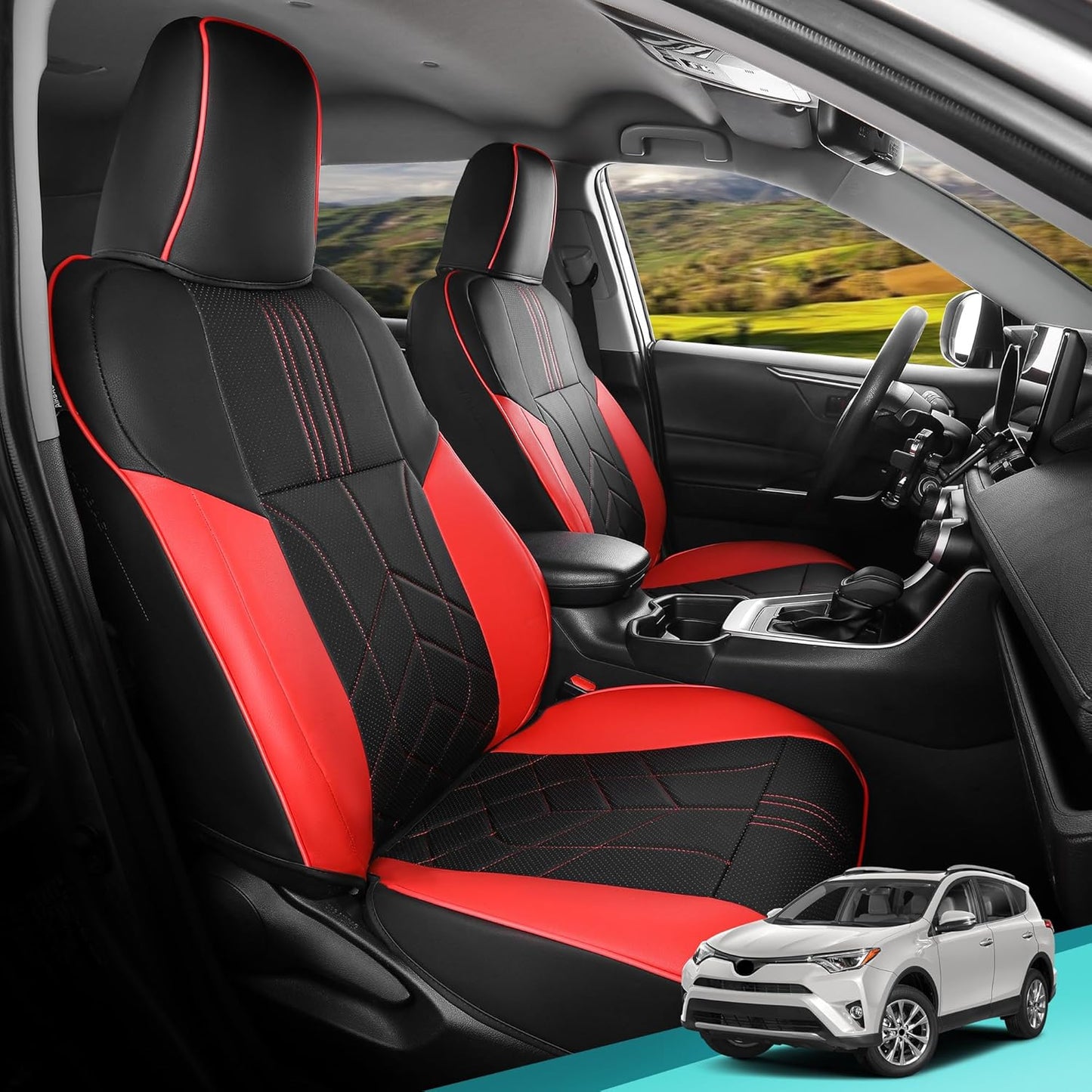 for Toyota RAV4 Seat Covers 2013 2014 2015 2016 2017 2018 RAV 4 XLE SE Limited Platinum Adventure (not for LE&Hybrid) - Custom Leather Car Seat Covers Full Set - BlackRed