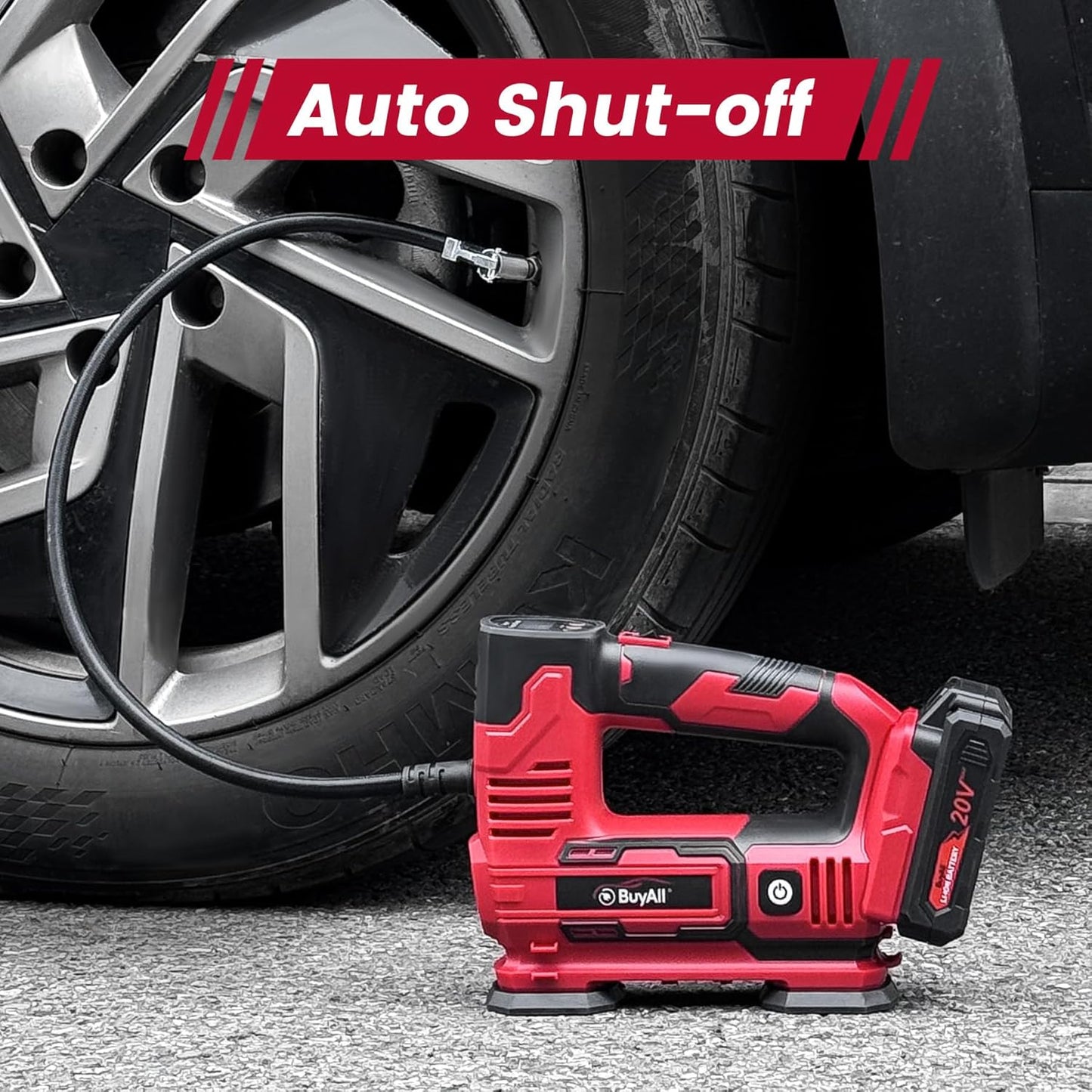 Tire Inflator Portable Air Compressor, 20V Cordless Car Tire Pump w/Rechargeable Li-ion Battery, 12V Car Power Adapter, Digital Pressure Gauge, 150PSI Tire Compressor for Many Inflatables