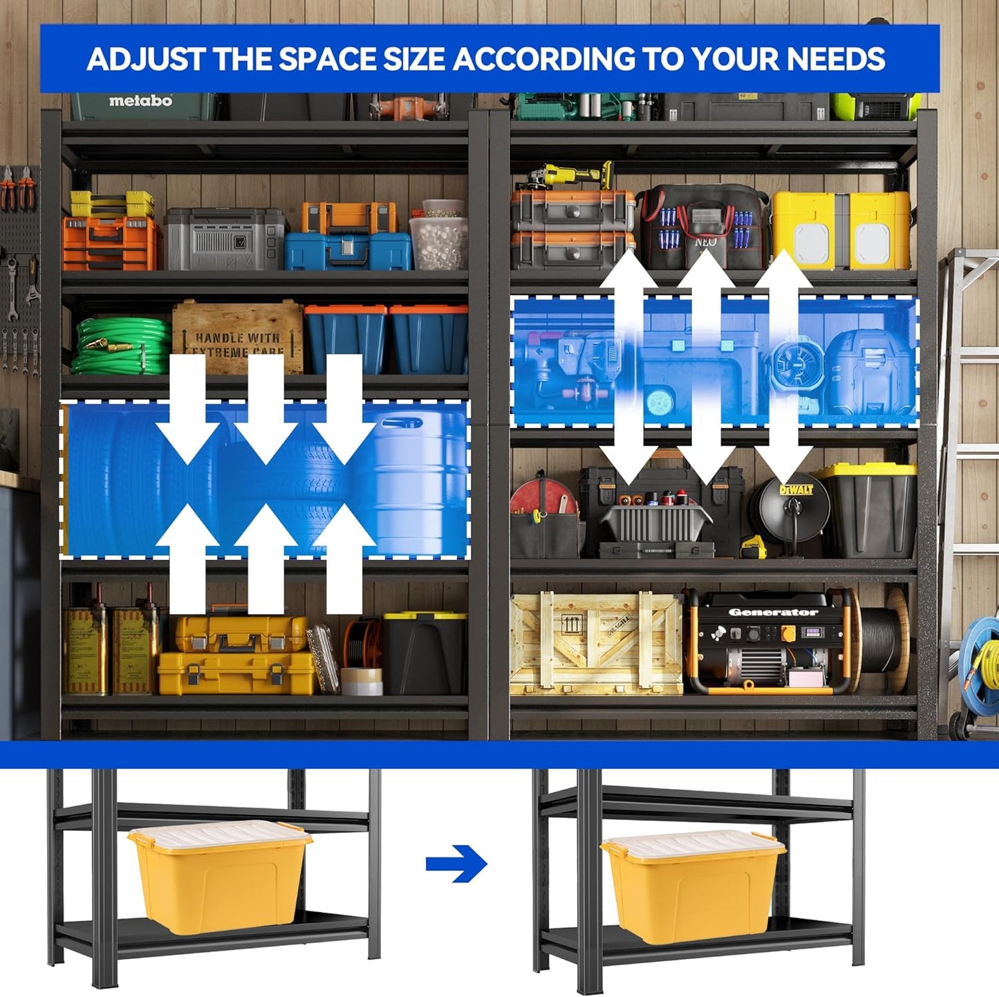 71.2"H Garage Shelving Heavy Duty Rack, 3000 LBS Extra Large Capacity 5 Tier Adjustable Storage Shelves, Metal Industrial Shelf Units for Garage, Basement and Warehouse, 71.2"H×35.4"W×13.8"D, Black
