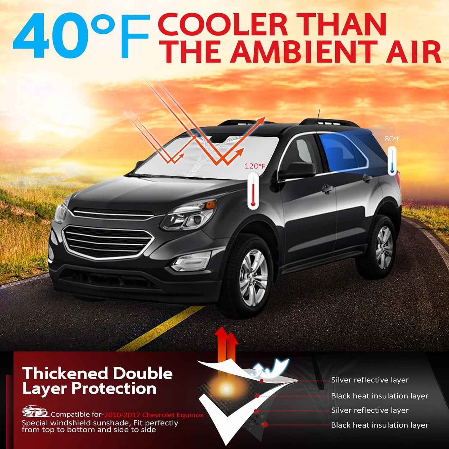 KAYZT Windshield Sun Shade for 2010-2017 Che-vrolet/Chevy Equinox Foldable Sunshade Front Window Custom Fit Car Accessories