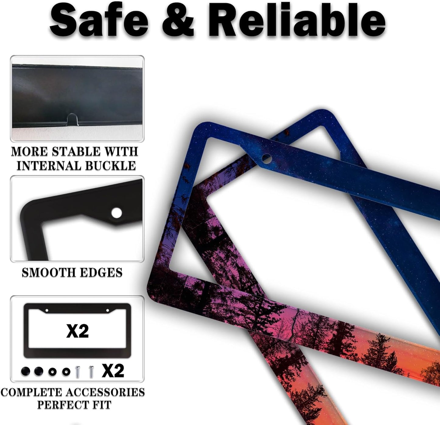 Car Plate Frame for Women Multicolor License Plate Frames for Men Forest Night Sky Universal Aluminum Car Accessory 2 Pack with Screw Covers Set