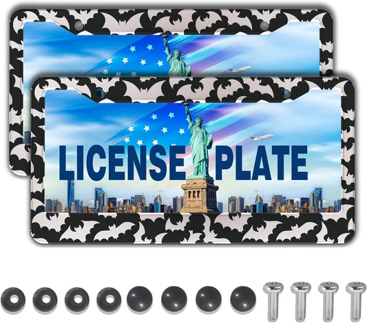 License Plate Cover for Women Black and White License Plate Frames for Men Dense Bats Aluminum Metal Car Accessory 2 Pack with Screw Covers Set