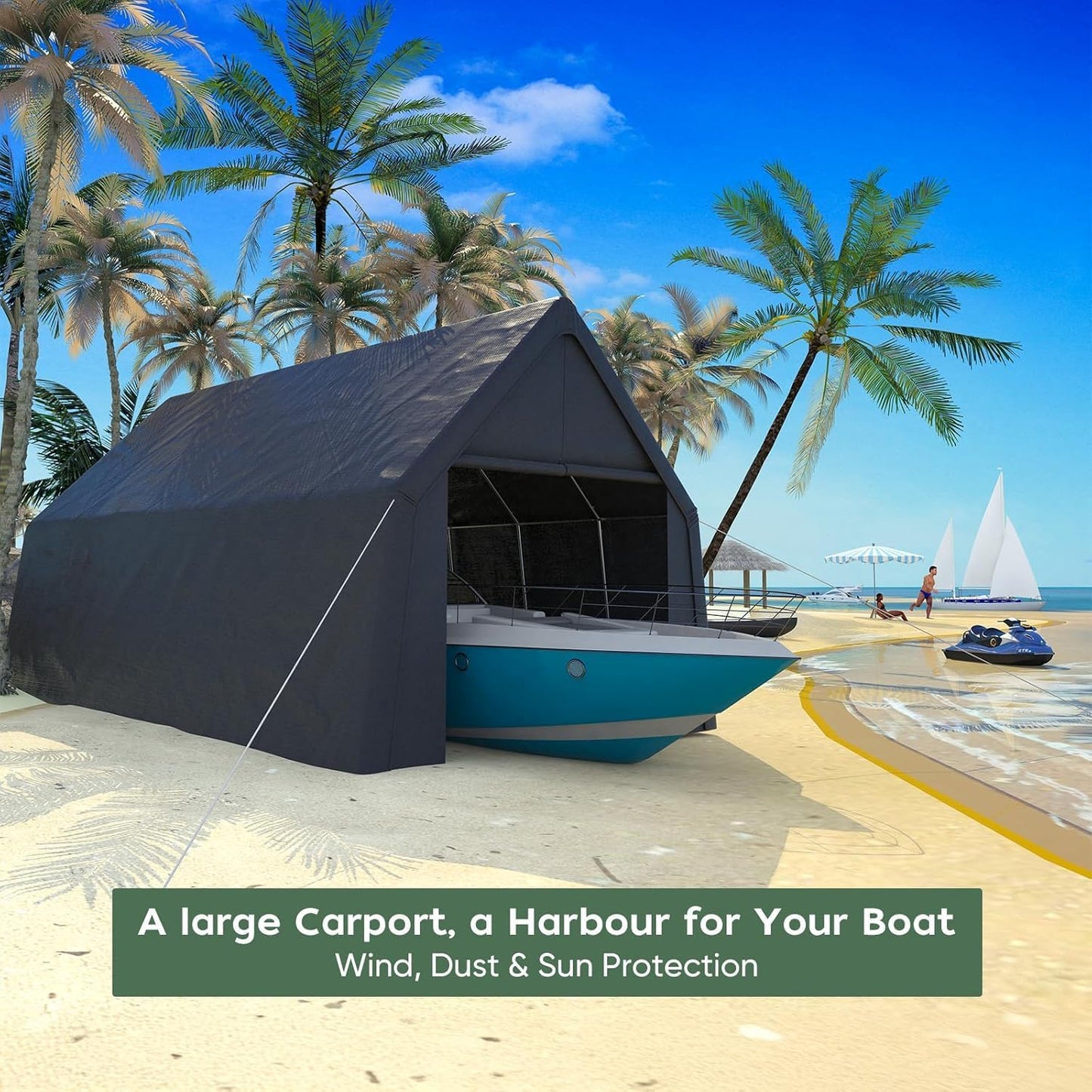 13 x 24 FT Carport, Heavy Duty Car Port Outdoor UV Garage with 2 Roll up Doors, Waterproof Carport Canopy Multi-Functional Shelter for RV, SUV,Truck, Boat, Motorcycle Bike