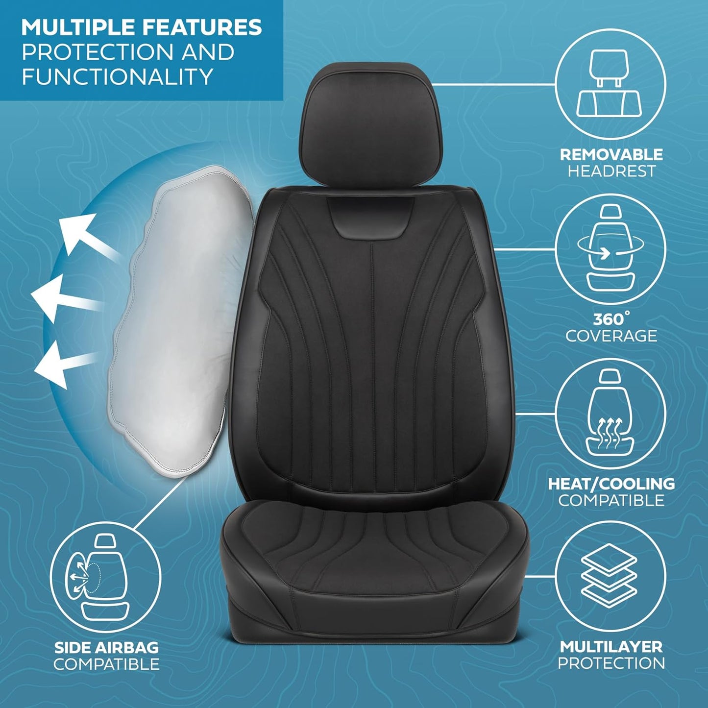 Elite Edition Faux Leather & Suede Seat Covers for Cars, Trucks, & SUV - 2 Black Car Seat Covers for Front Seats - Universal Fit Car Accessories Automotive Interior Cover Protector for Cars