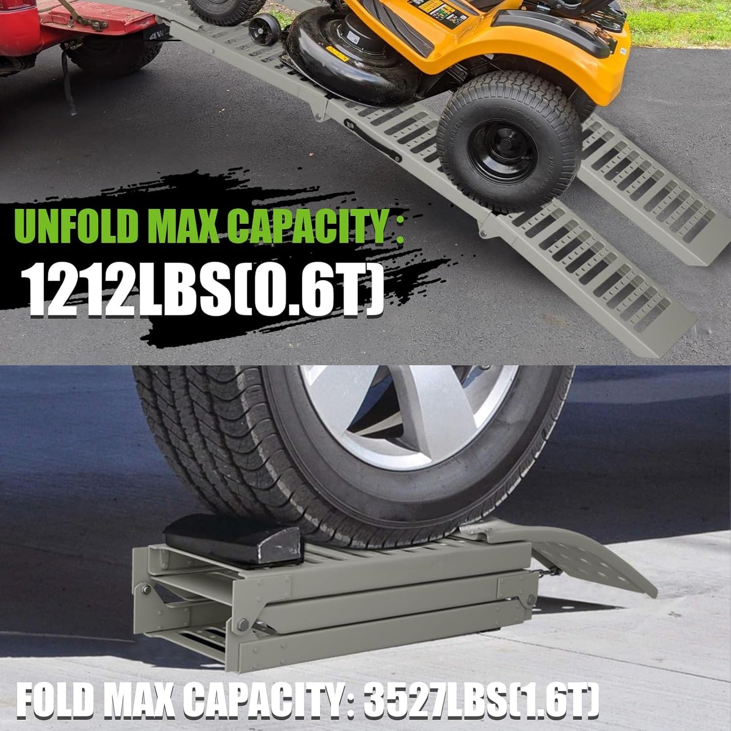 77.2" L x 9.8" W Truck Ramps,1212 Lbs Loading Ramps for Pickup Trucks,Steel Folding Ramps for Lawn Mower,Motorcycle Ramp,ATV/UTV,Snow Blower,Dirt Bikes,Carts,Trailers(1 pc)
