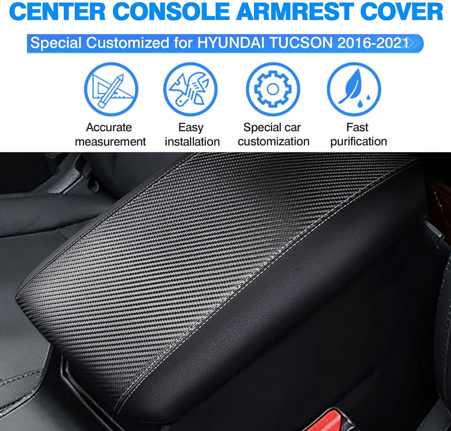 Autorder Center Console Cover for 2016-2019 2020 2021 Hyundai Tucson Accessories Carbon Fiber Armrest Cover Waterproof Anti-Scratch Center Console Armrest Protector Pad