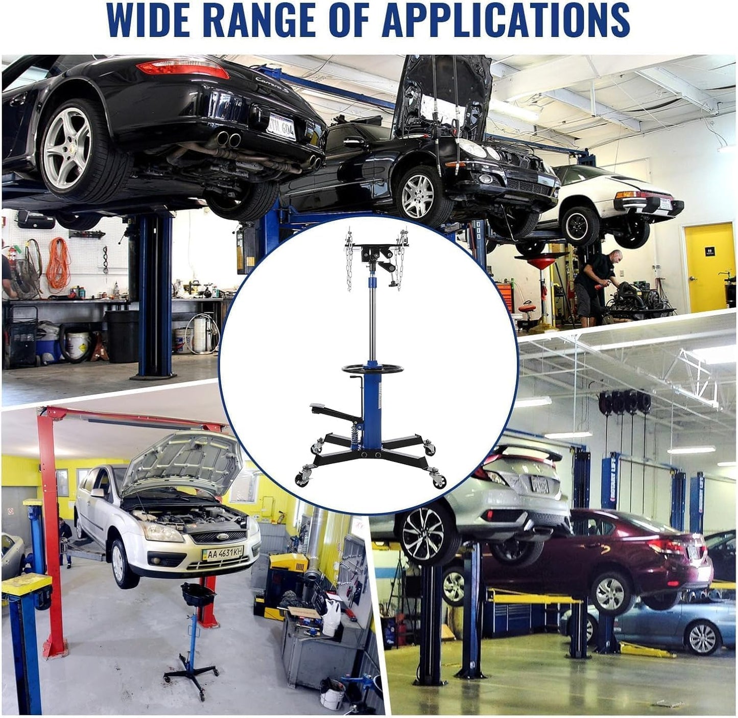 Transmission Jack 1322 LBS Hydraulic Telescoping 2-Stage Lift Jack Stand 33.8"-72.8" High Lift Transmission Jacks with Foot Pedal & 360° Swivel Wheels for for Garage/Workshop Car and Truck Repairs