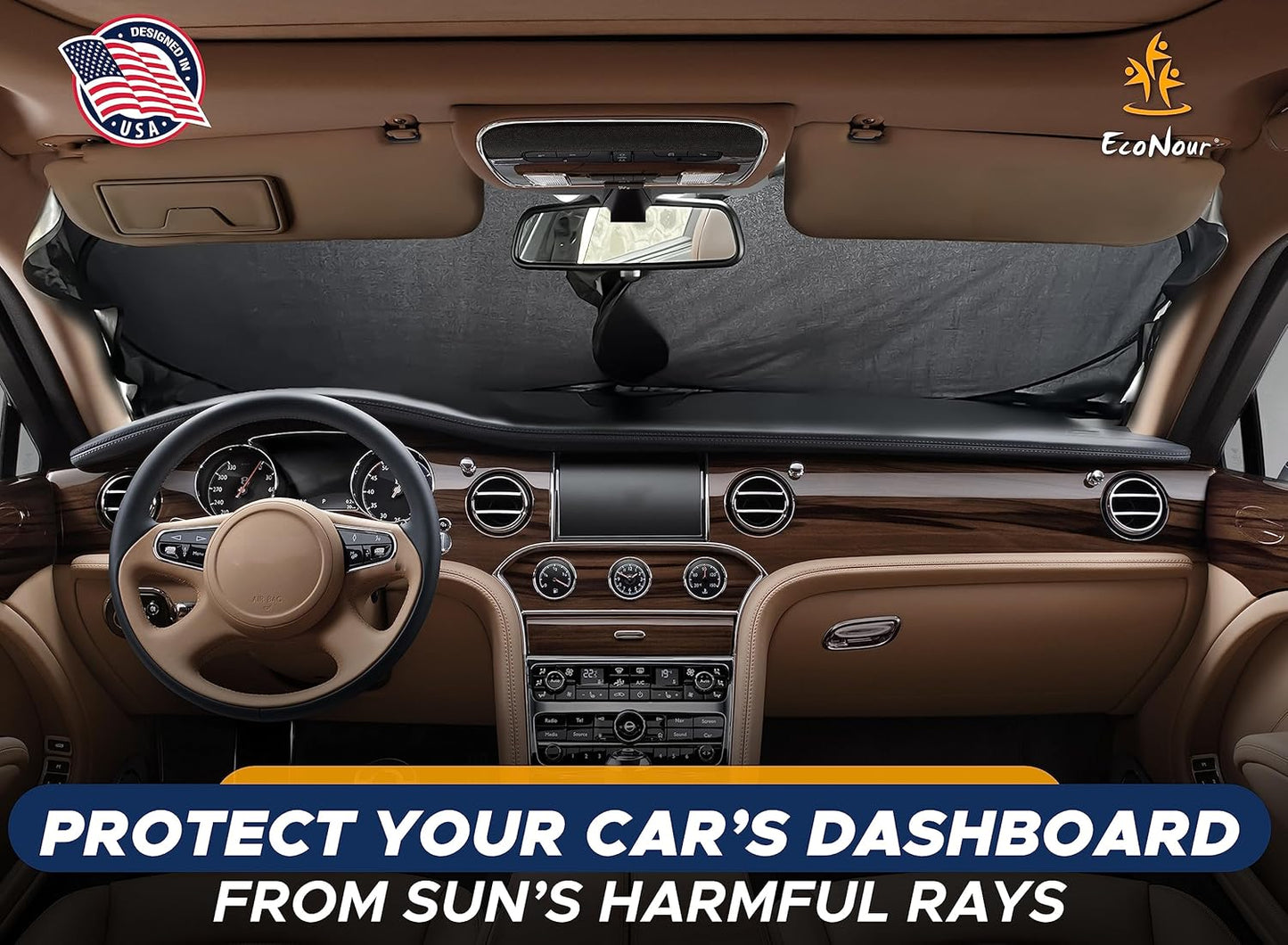 EcoNour Windshield Sun Shade| 300T Sun Shade for Truck| Foldable Truck Window Shade Blocks UV Rays & Sun Protects Interior Car Accessories| Universal Fits for Blue | X-Large (69" x 35")