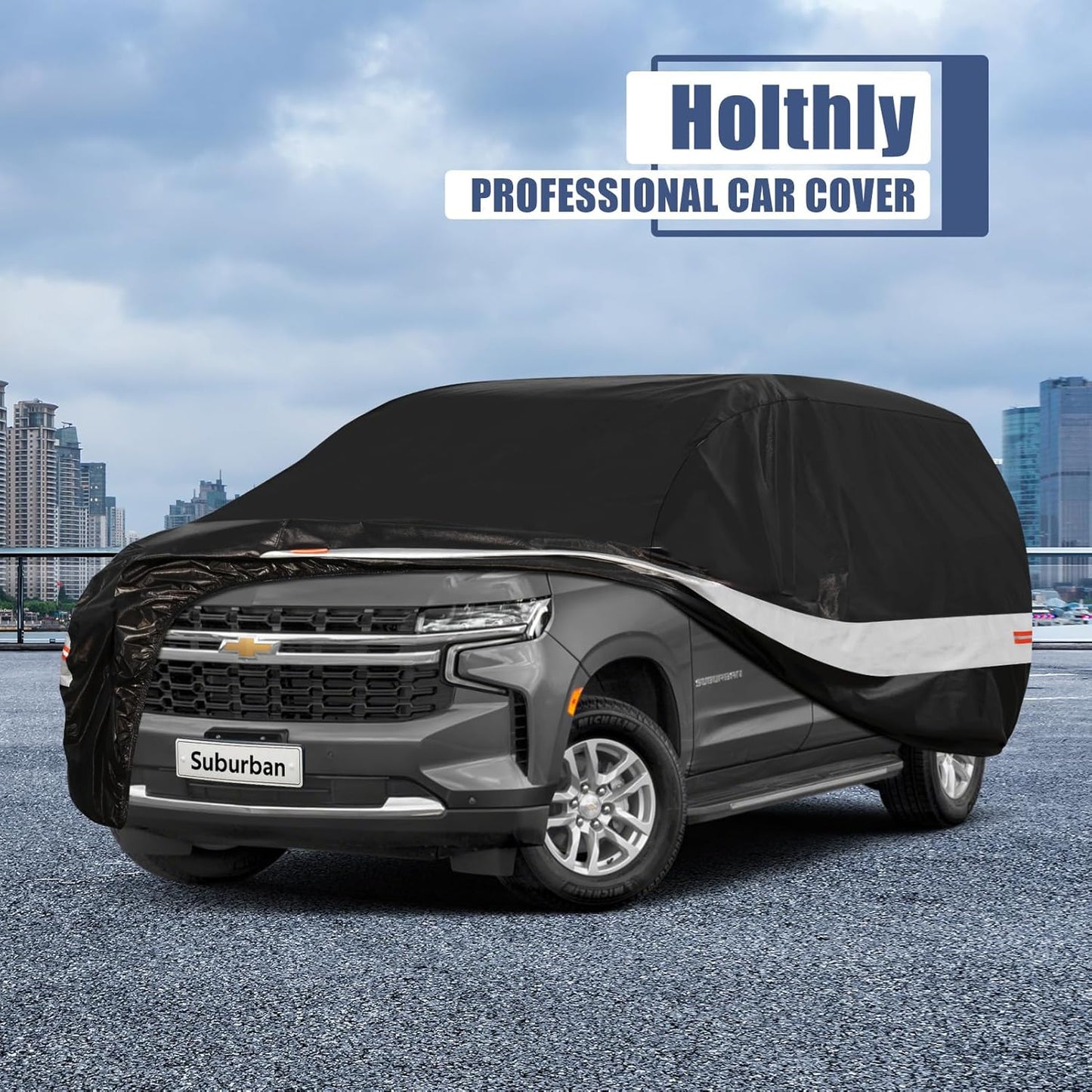 10 Layers SUV Car Cover Custom Fit for Chevrolet Chevy Suburban (1973-2025) Waterproof All Weather for Automobiles, Outdoor Full Cover Sun UV Rain Protection with Cotton.Black