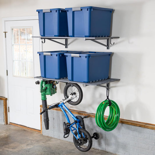 StoreYourBoard 2-Pack Heavy Duty Wall Shelves – Wall-Mounted Garage Storage Shelving and Organization for Sheds, Closets, or Utility Rooms – Holds 200 lbs, 2ft x 4ft, Hammered Gray