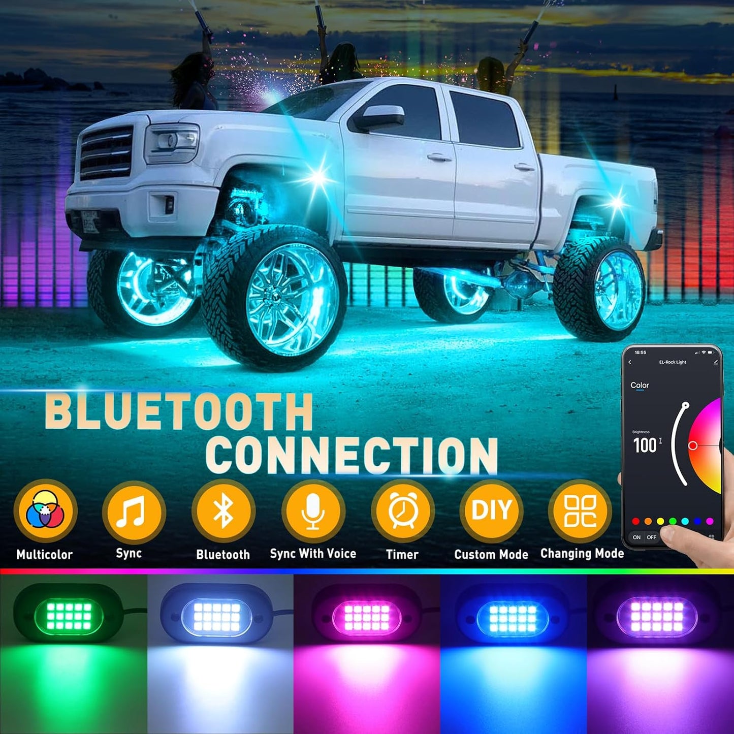 Honalia LED Rock Lights for Trucks 12 Pods, RGB Truck Rock Lights with APP Control Music Mode, Neon Light Kits for UTV ATV RZR Golf Cart