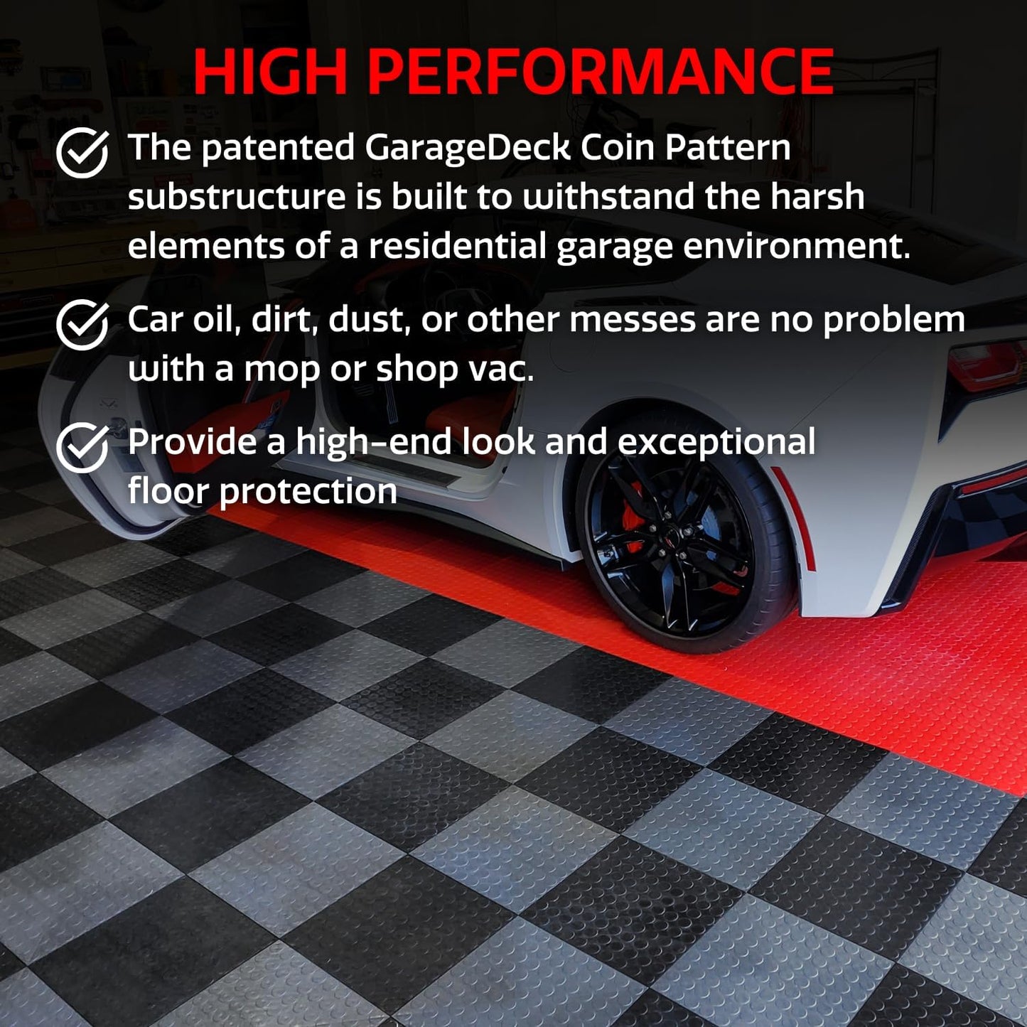 Big Floors GarageDeck Coin Pattern, Durable Copolymer Interlocking Modular Non-Slip Garage Flooring Tile (White, 24 Pack of 12 x 12" Tiles)