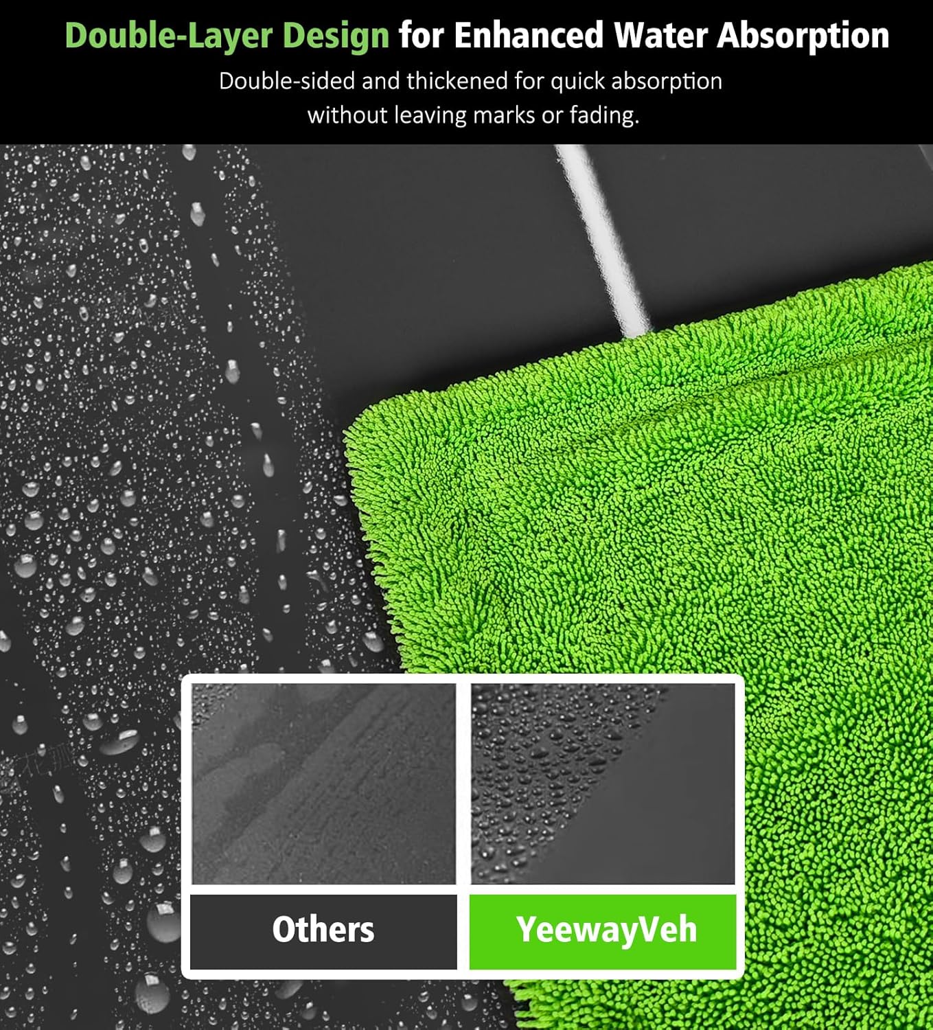 28" x 36" Car Drying Towel Extra Large, 1400 GSM Double Sided High Absorbent Car Wash Drying Towels, No Scratches or Streaks, Quick Dry Microfiber Towels for Cars Truck SUV, Green