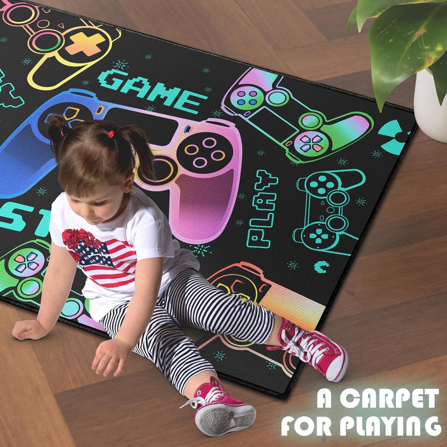 Play Gaming Rug for Bedroom Gamer Mat Gamepad for Boys Room 3x4 for Playroom Decor Washable