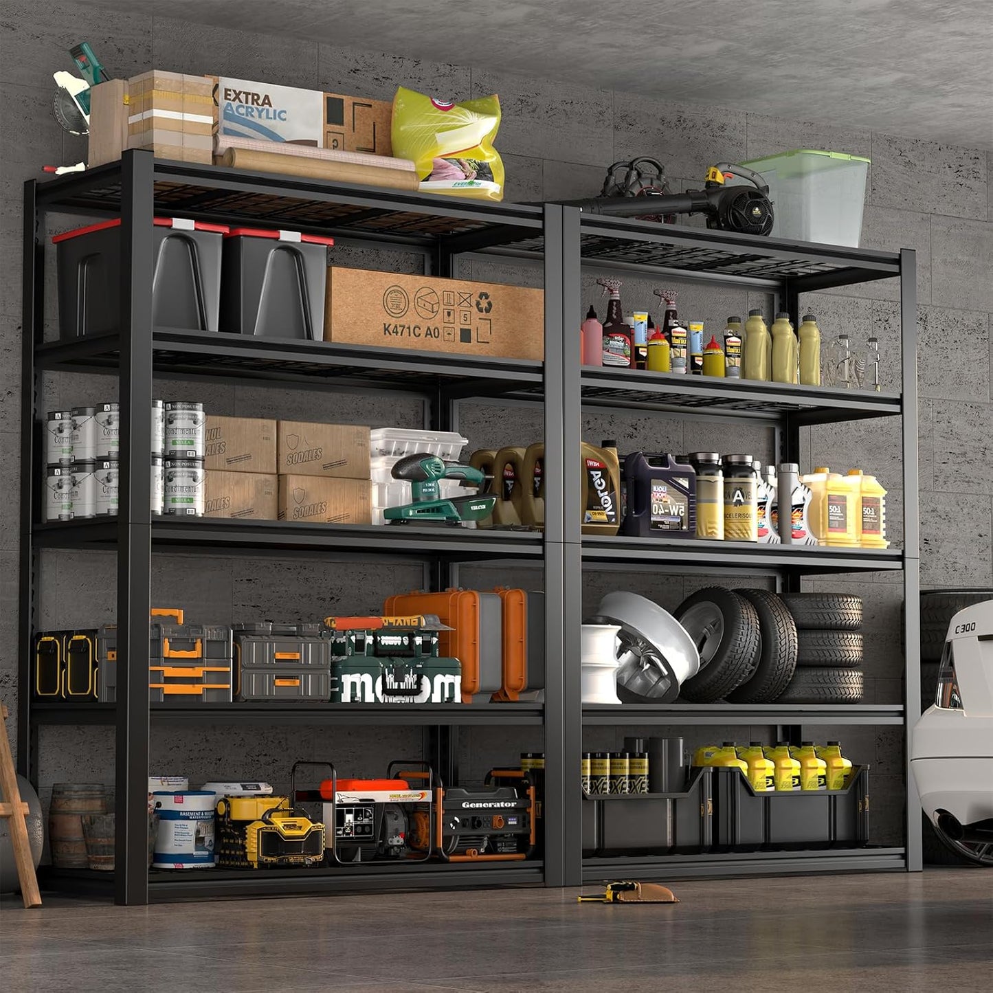 Garage Shelf,Heavy Duty Storage Rack Load 3000lb,5-Tier Metal Garage Shelving for Kitchen,Basement,24" D x 47" W x 84" H