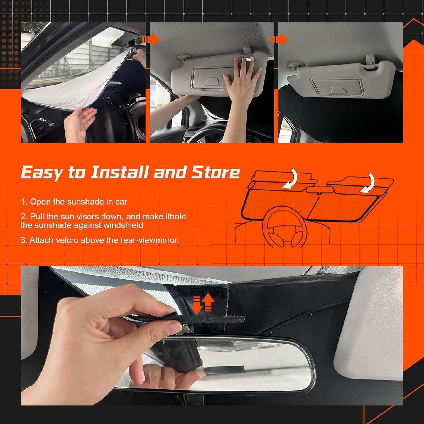 Custom Fit Windshield Sun Shade for H-yun-dai Ioniq 6 2023-2025 - Full Coverage, 210T Reflective Fabric, Double-Layer Design - Blocks 99% UV Rays, Keeps Car Cool, Easy to Install and Store