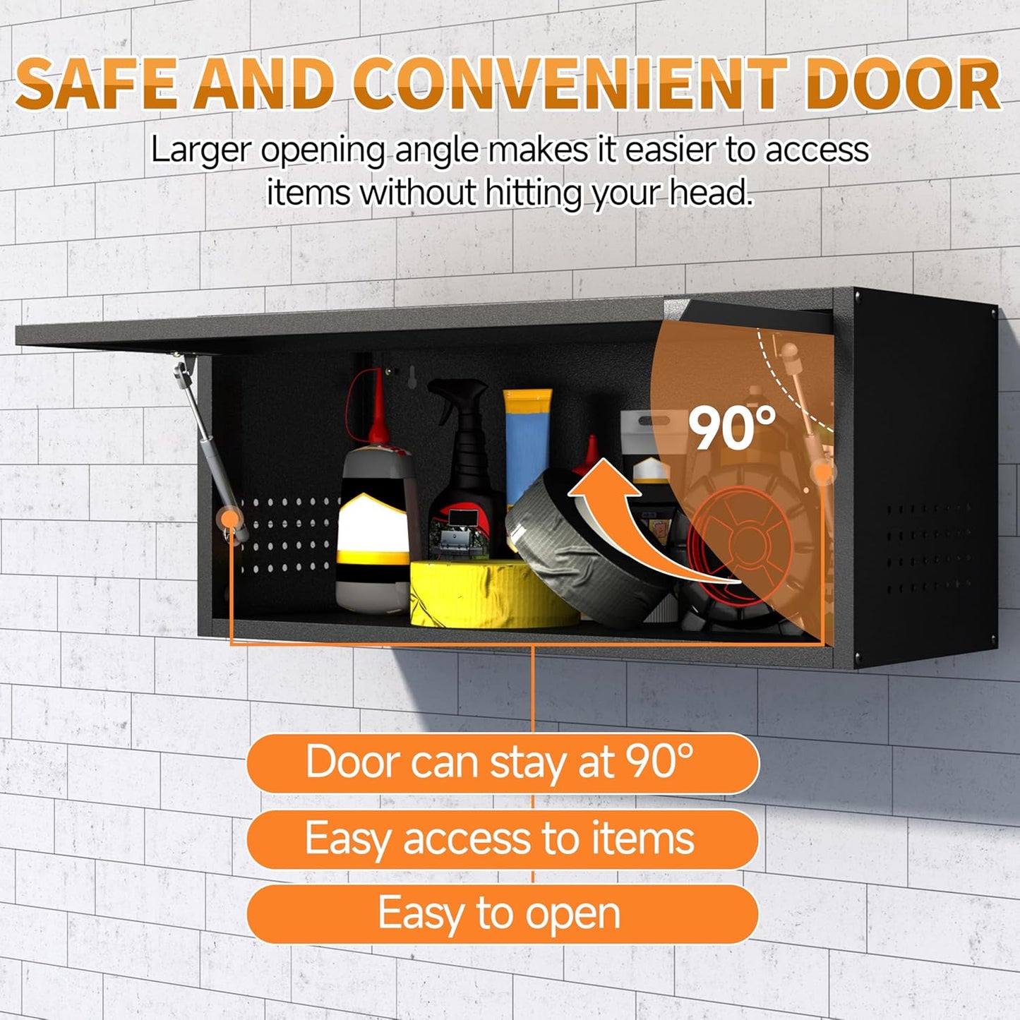 Metal Garage Wall Cabinet with Up-Flip Door,Wall-Mounted Steel Storage Cabinet, Float Tool Cabinet with Pegboard,Upper Cabinet for Kitchen,Garage,Workshop,Warehouse(13.8" H,Black)