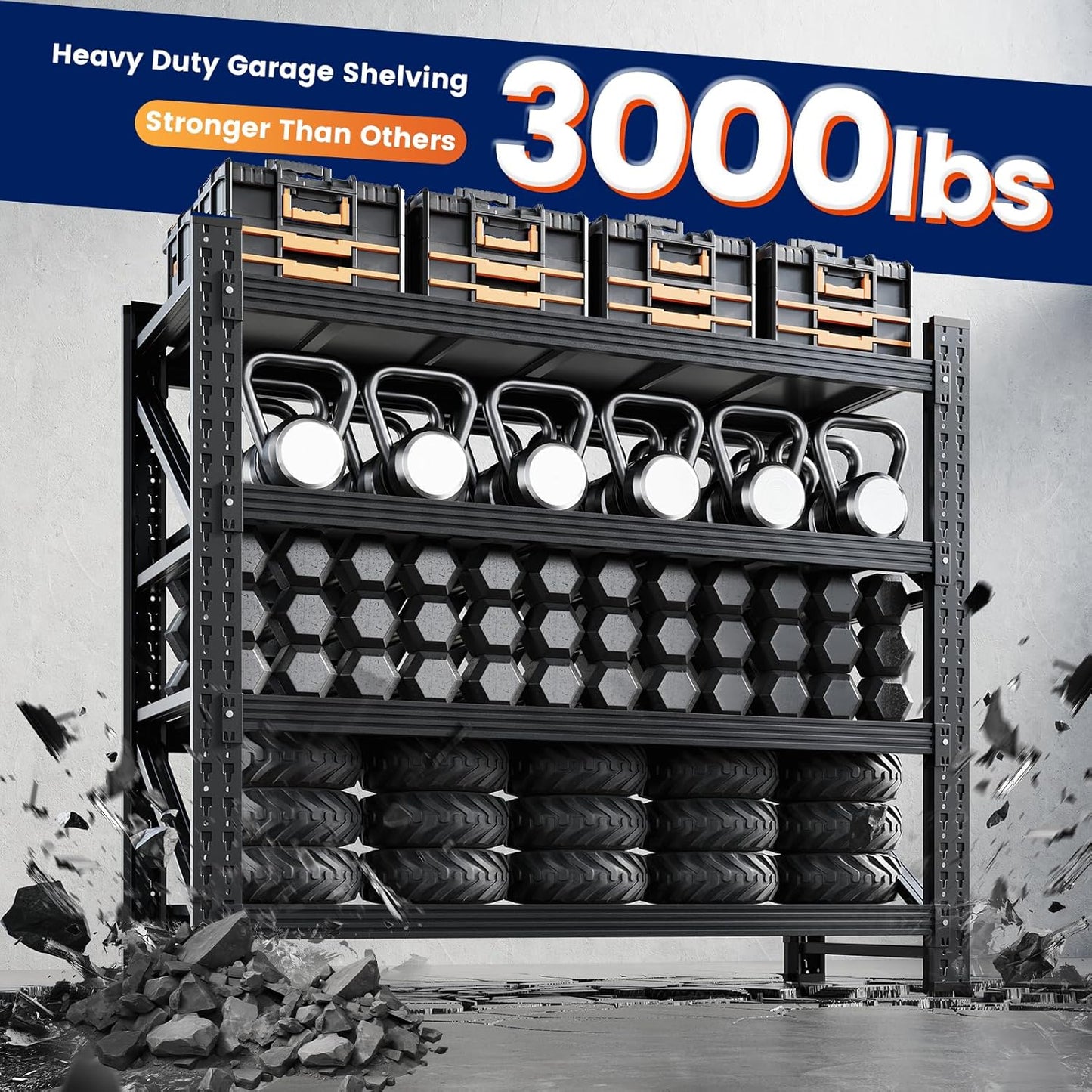 Yizosh 48" W Metal Garage Storage Shelves,Heavy Duty Adjustable Steel Organization Shelving,Utility Rack Shelf,48" W x 24" D x 69" H for Basement,Warehouse,Industrial