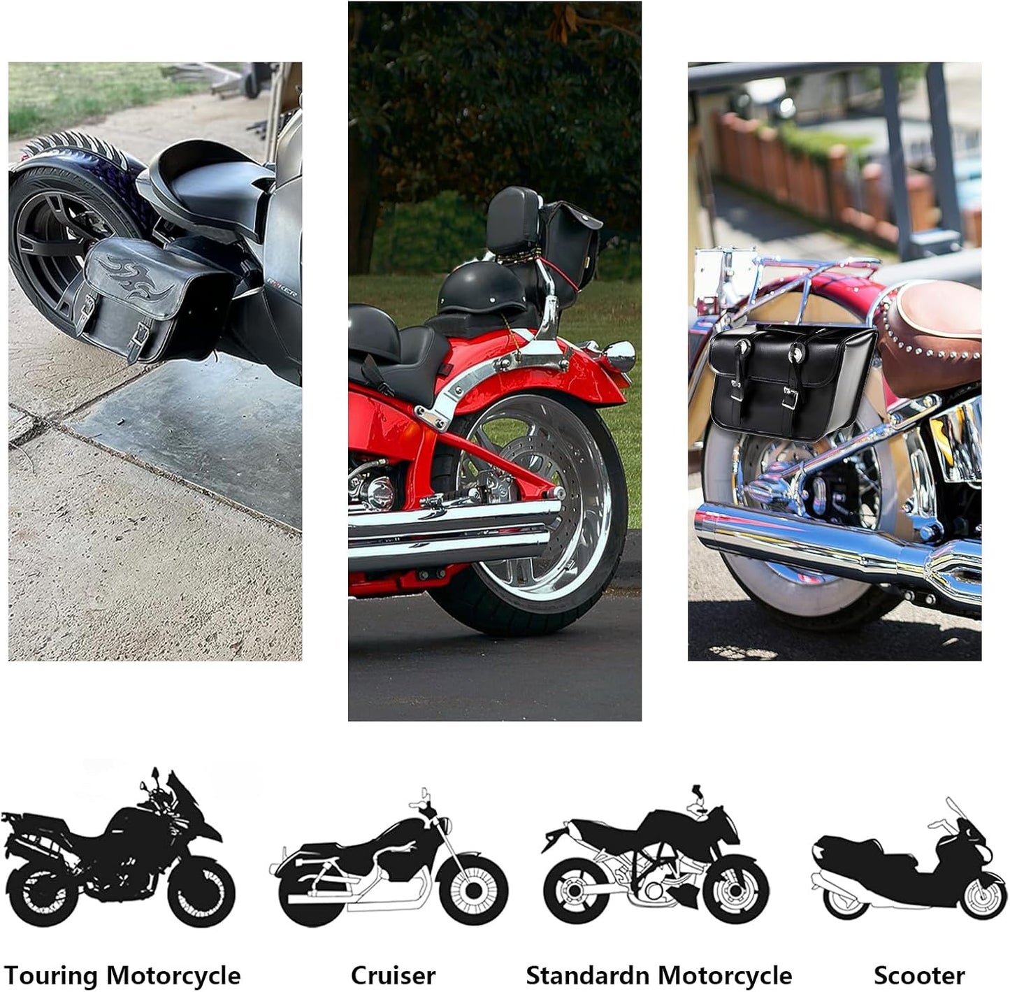 GARGOYLE BELLS Motorcycle Saddle Bags Leather Motorcycle Luggage Bag with Gun Holsters For Softails Sportsters and Choppers Tool Bags For Motorcycle (Black PVC, 14" x 8" x 11")