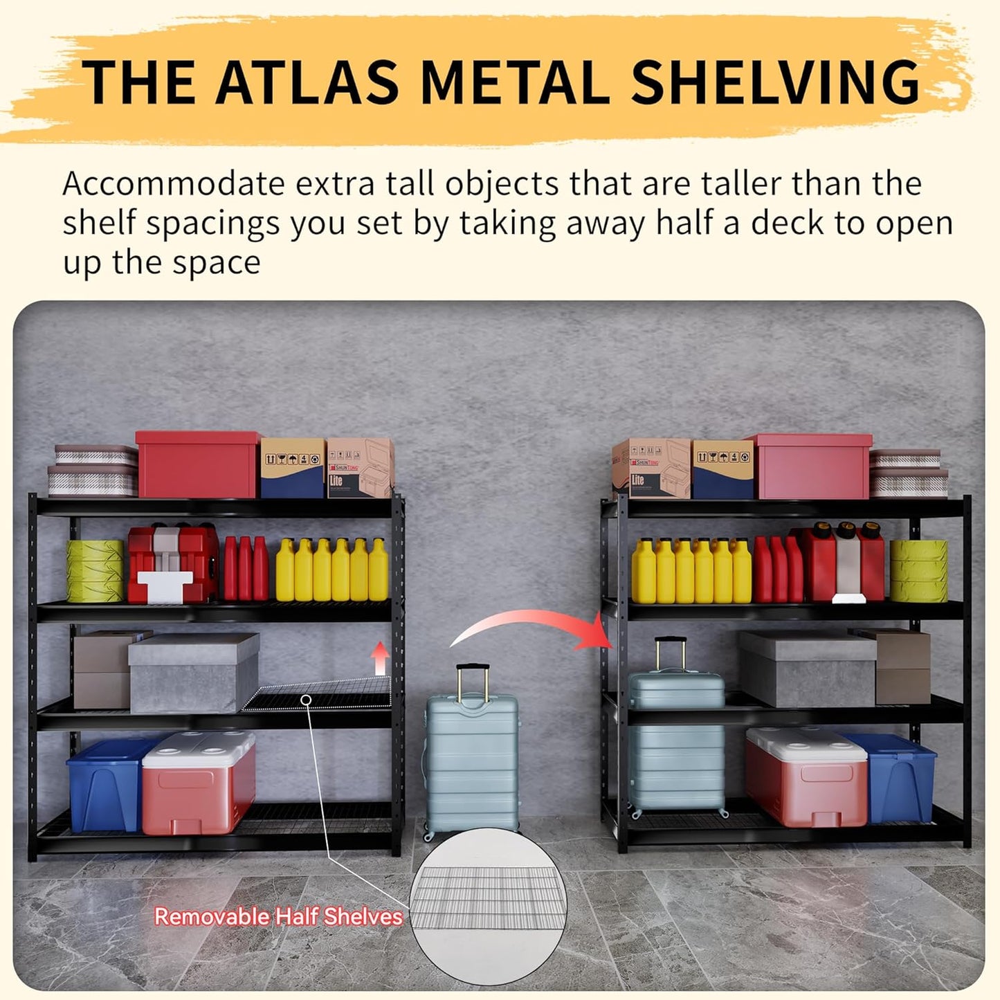 The Atlas 72" W Metal Garage Shelving Unit Load 12000 Lbs, Heavy Duty Storage Rack, Adjustable Industrial Shelves for Warehouse Shop Basement, 72" W x 24" D x 72" H, Grey