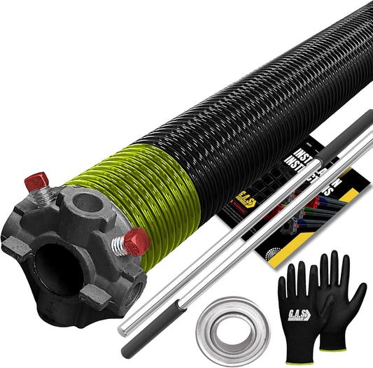 Garage Door Torsion Spring 207x2x24 Torsion Spring for Right Side of Garage Door with 1" Steel Bearing, Gloves, and Winding Bars Precision E-Coating 5-Year Warranty Minimum 30,000 Cycles (Black Cone)