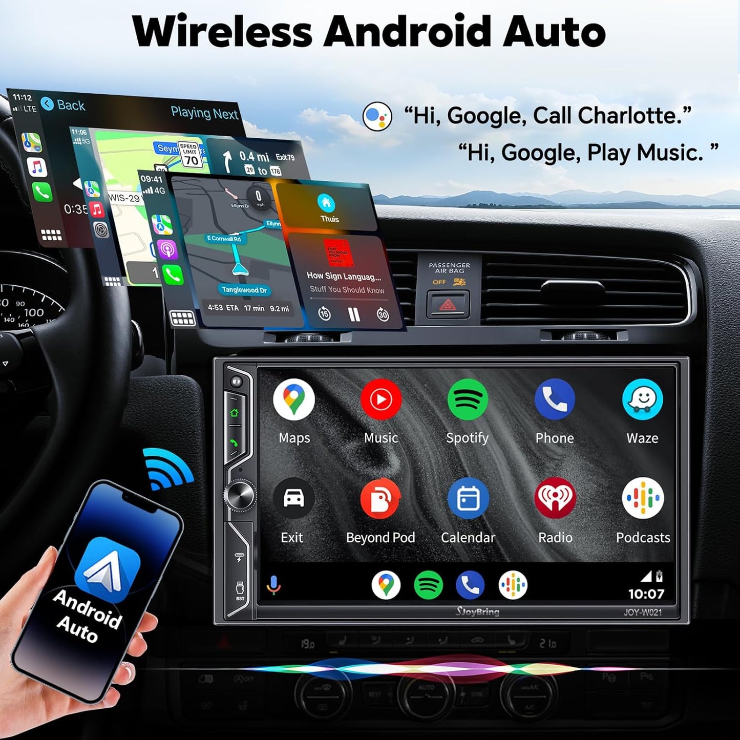 [QLED Screen Upgrade] 7" Double Din Car Stereo with Wireless Apple CarPlay and Android Auto, 240W Powerful Sound, 4.2-Channel Audio Output, Bluetooth, MirrorLink, Backup Camera, AM/FM Car Radio
