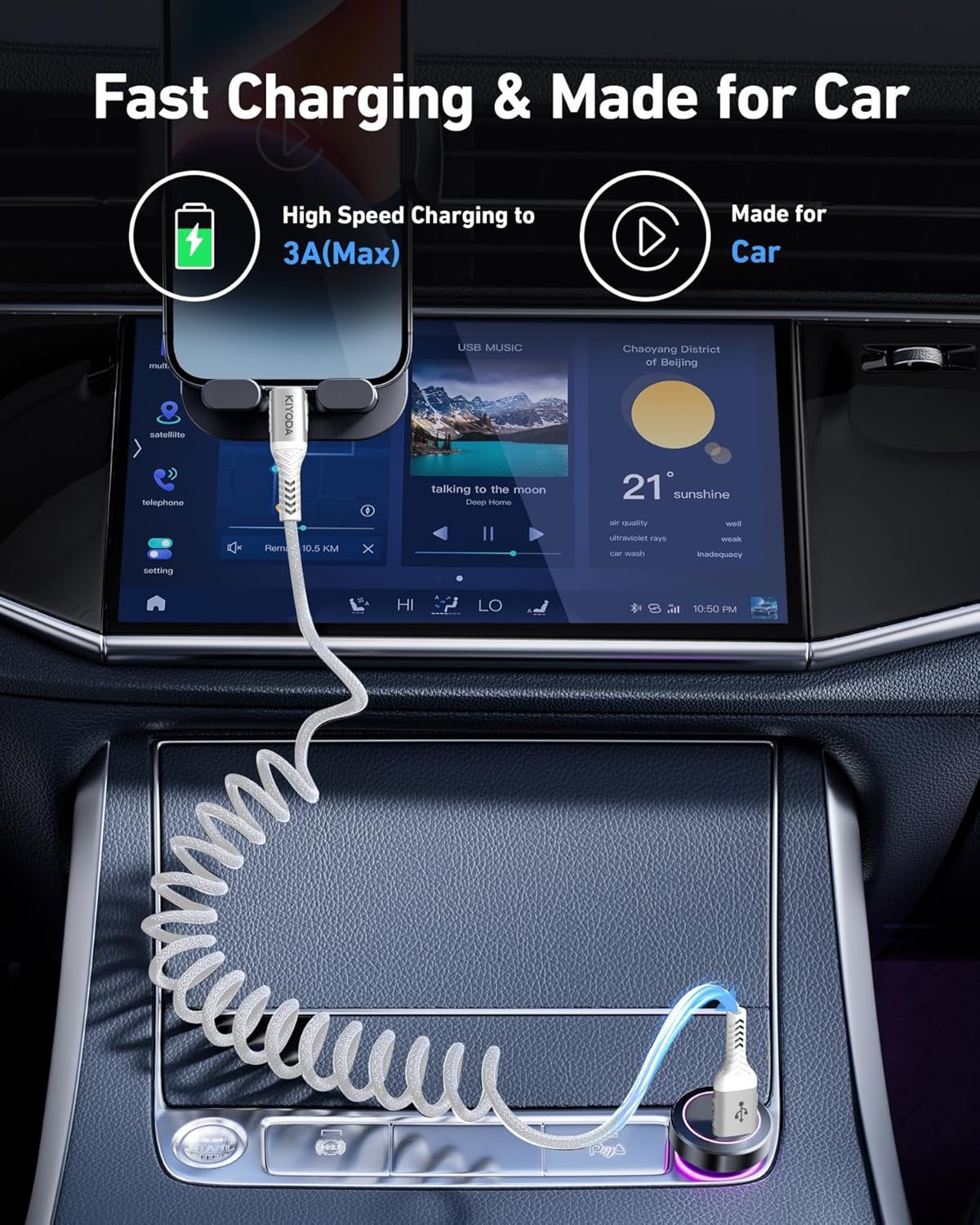 Coiled USB to USB C Cable 6FT, 2Pack Braided USB A to Type C Charger Cable for Car 66W Fast Charging Cord Compatible with iPhone 16 15 Pro Max, iPad, Samsung Galaxy, Google Pixel, LG Phones-Silver