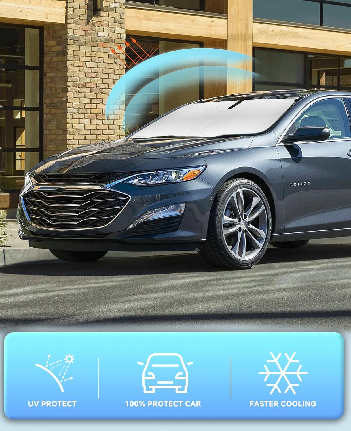 Windshield Sun Shade Car Sunshade for Chevrolet/Chevy Malibu 2016-2024 2025 Accessories Windshield 240T Silver Coating Sun Visor Cover for Malibu Front Window Shield Protector Block Heat UV Rays