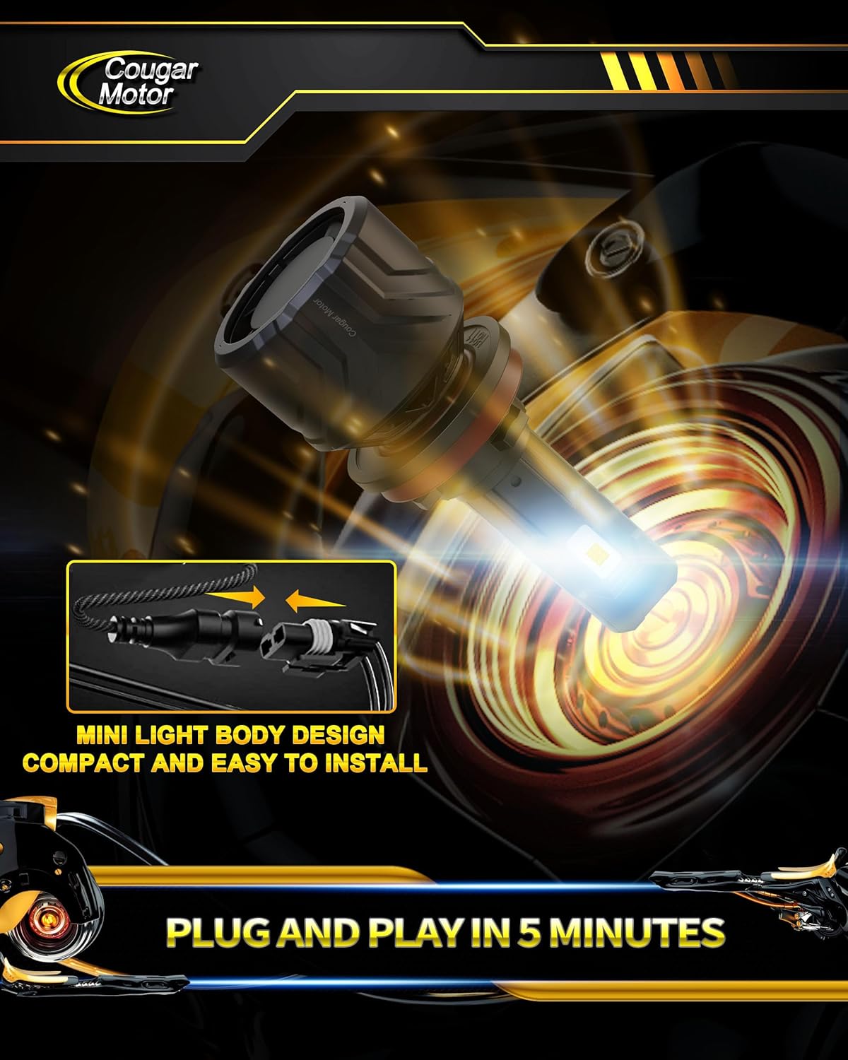 Cougar Motor 9005 H11 Bulbs, HB3 H8 H9 Fog Lights Combo(2 Sets) 6500K White Non-Polarity Fog Bulb or Off-Road Use Plug and Play - Pack of 4