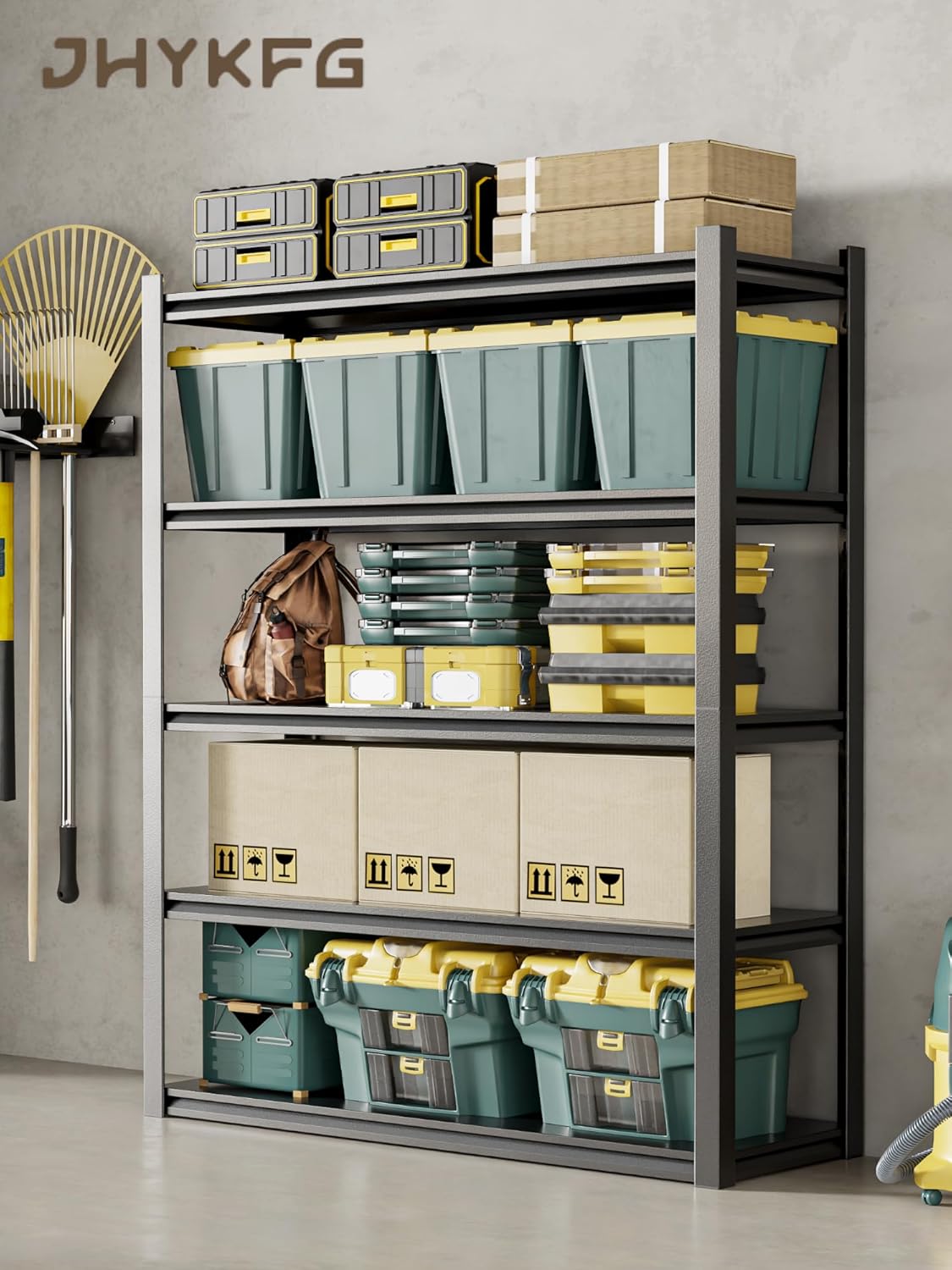 JHYKHG 72" H Storage Shelves,5-Tier Heavy Duty Garage Shelving,Adjustable Shelving Unit,Metal Shelf,Boltless Assembly Rack for Warehouse,Shed,2,500 lb Load,16 x 36 x 72 Inches,Black