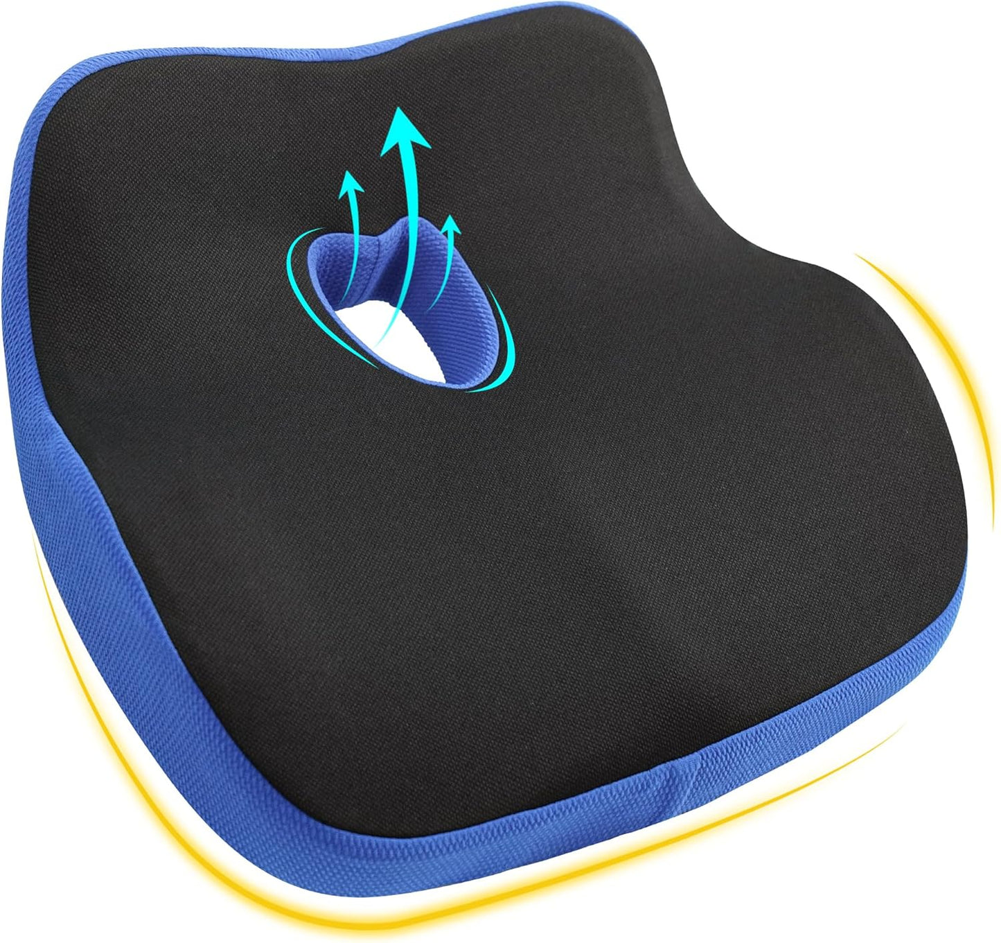 Car Seat Cushion, Ergonomic Memory Foam Car Cushion for Sciatica Pain Relief, Larger Driving Seat Pillow for Short Drivers on Long Drives - Butt Pillow for Truck, Office, Wheelchair - Black&Blue