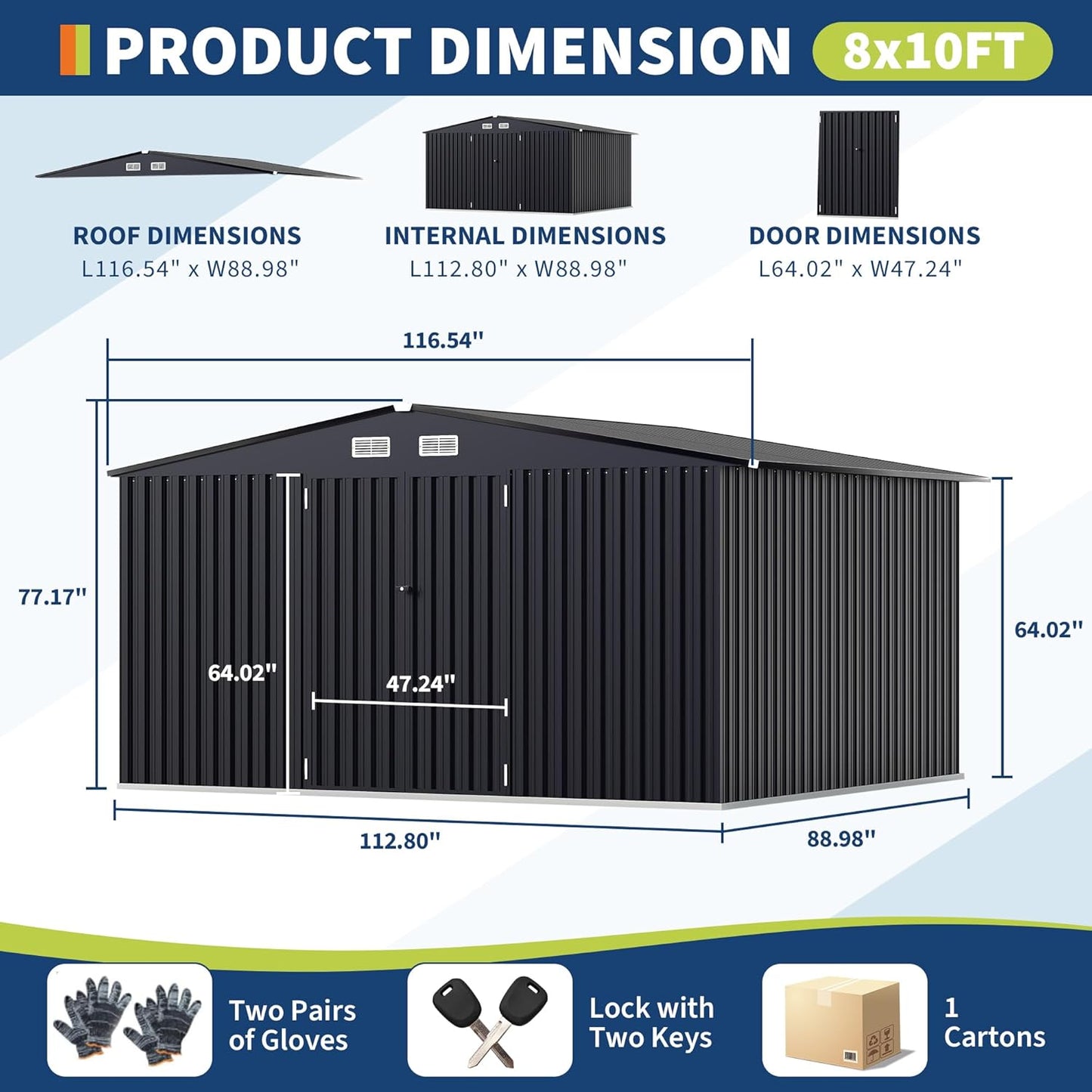 8x10 FT Metal Storage Sheds Outdoor with Floor, Metal Yard Sheds Garden Shed Kit, MetalTool Shed with Lockable Door, Metals UtilitySheds Buildings with Air Vent for Backyard Garden Patio Lawn