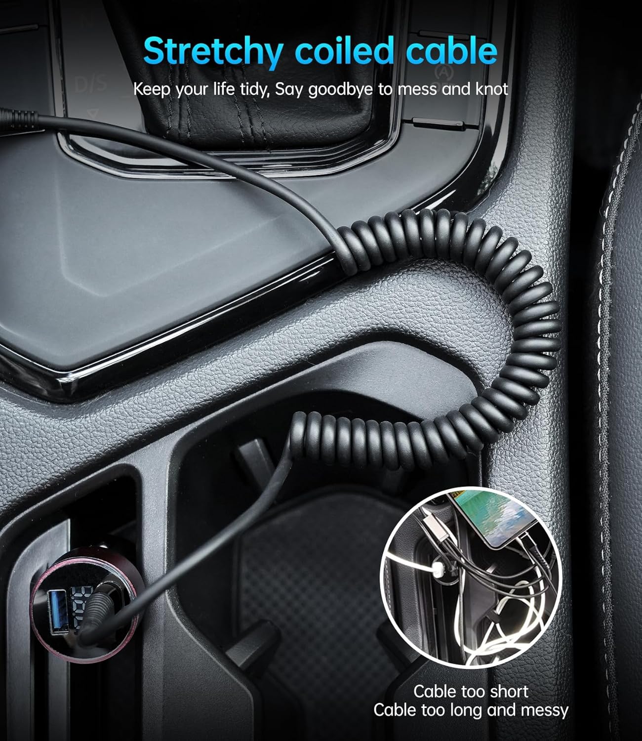 PRAKIE USB C Cable Fast Charging 5FT, Coiled USB A to USB C Cable for Car, Type C Charge Cord USB-C Charging Cable Compatible with iPhone 16/15/Samsung Galaxy S20 and More USB C Devices-Black 2Pack