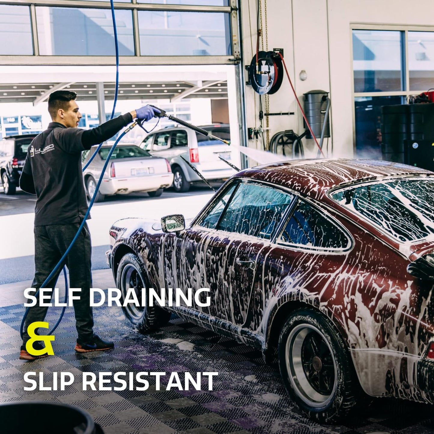 Big Floors RaceDeck Free-Flow Interlocking Garage Flooring Tiles, Non-Slip, Self-Draining, Heavy-Duty, High-Impact Copolymer, Easy Install (Black, 12 Pack of 12 x 12" Tiles)