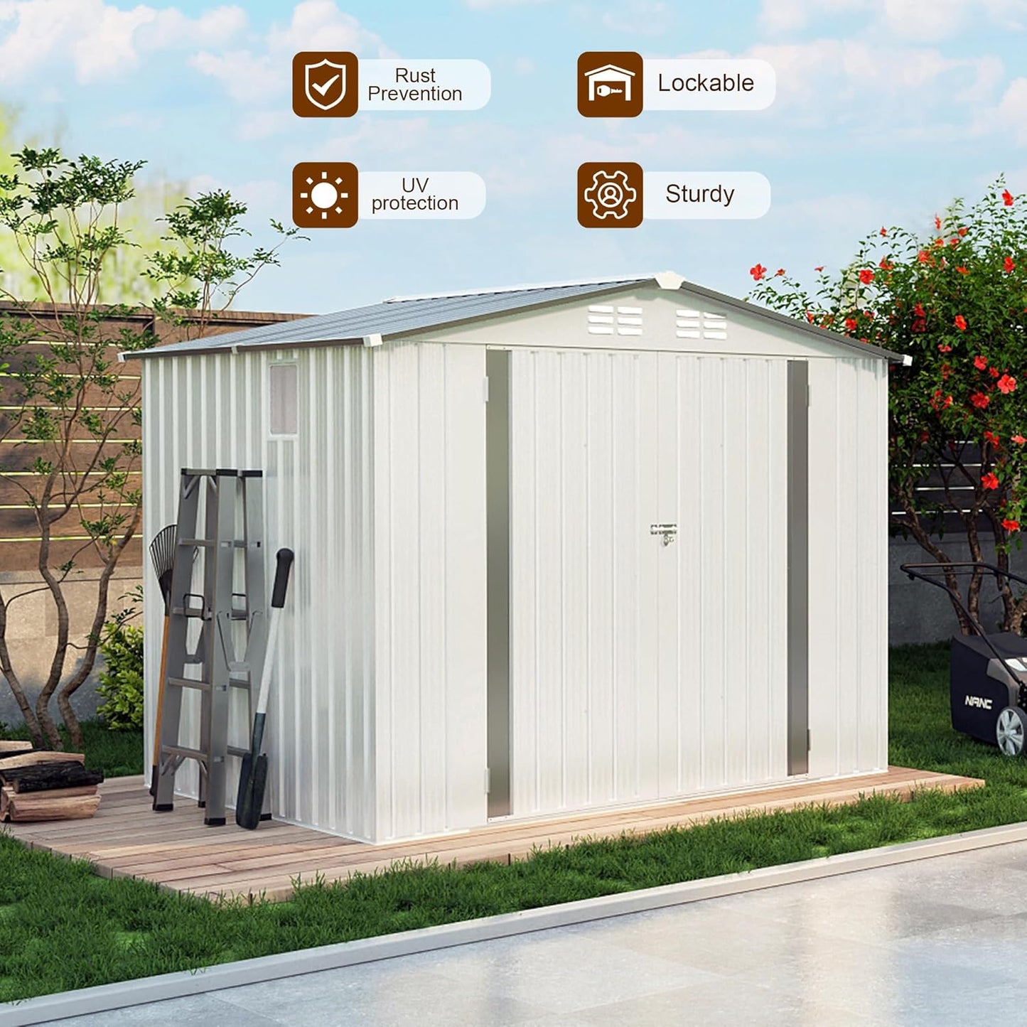 6x3.6FT Storage Shed, Outdoor Galvanized Steel Garden Shed with Lockable Door & Window, Waterproof Metal Tool Storage for Garden, Backyard, Patio, Lawn