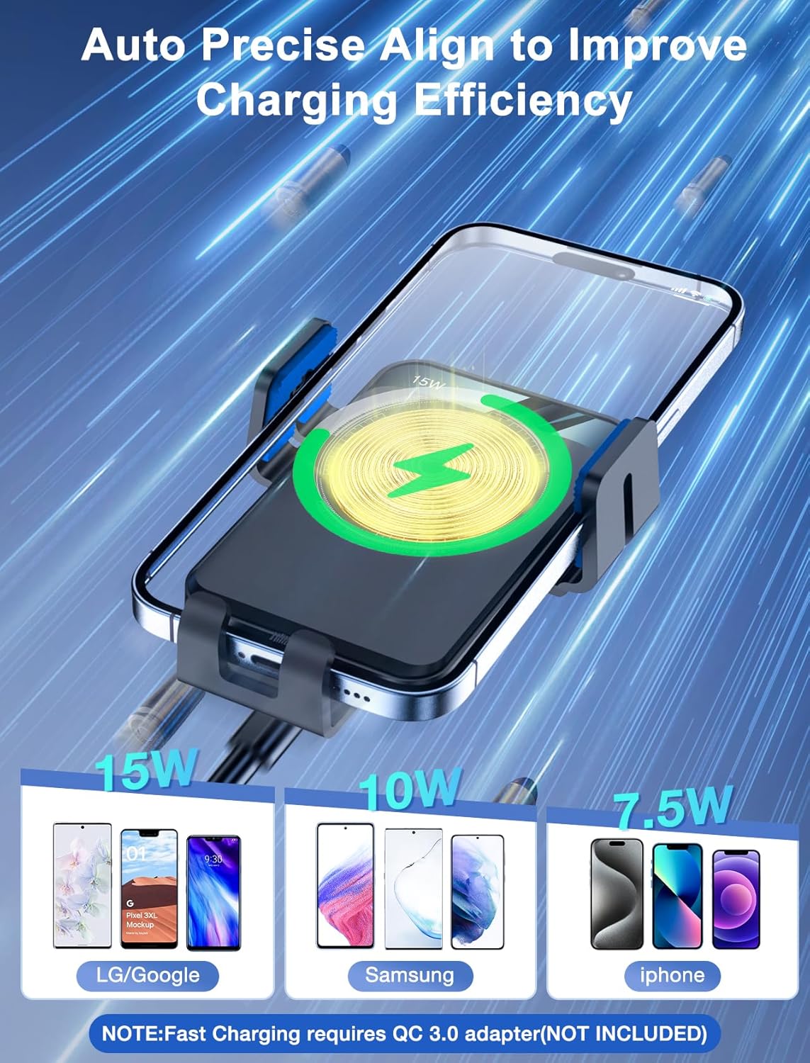 Wireless Car Charger, MOKPR Auto-Clamping Car Mount 15W/10W/7.5W Fast Charging Air Vent Car Phone Mount Compatible with iPhone 16 15/14/13/13 Pro/12 Pro Max/12 pro/12/11/10/8 Series, Samsung Galaxy