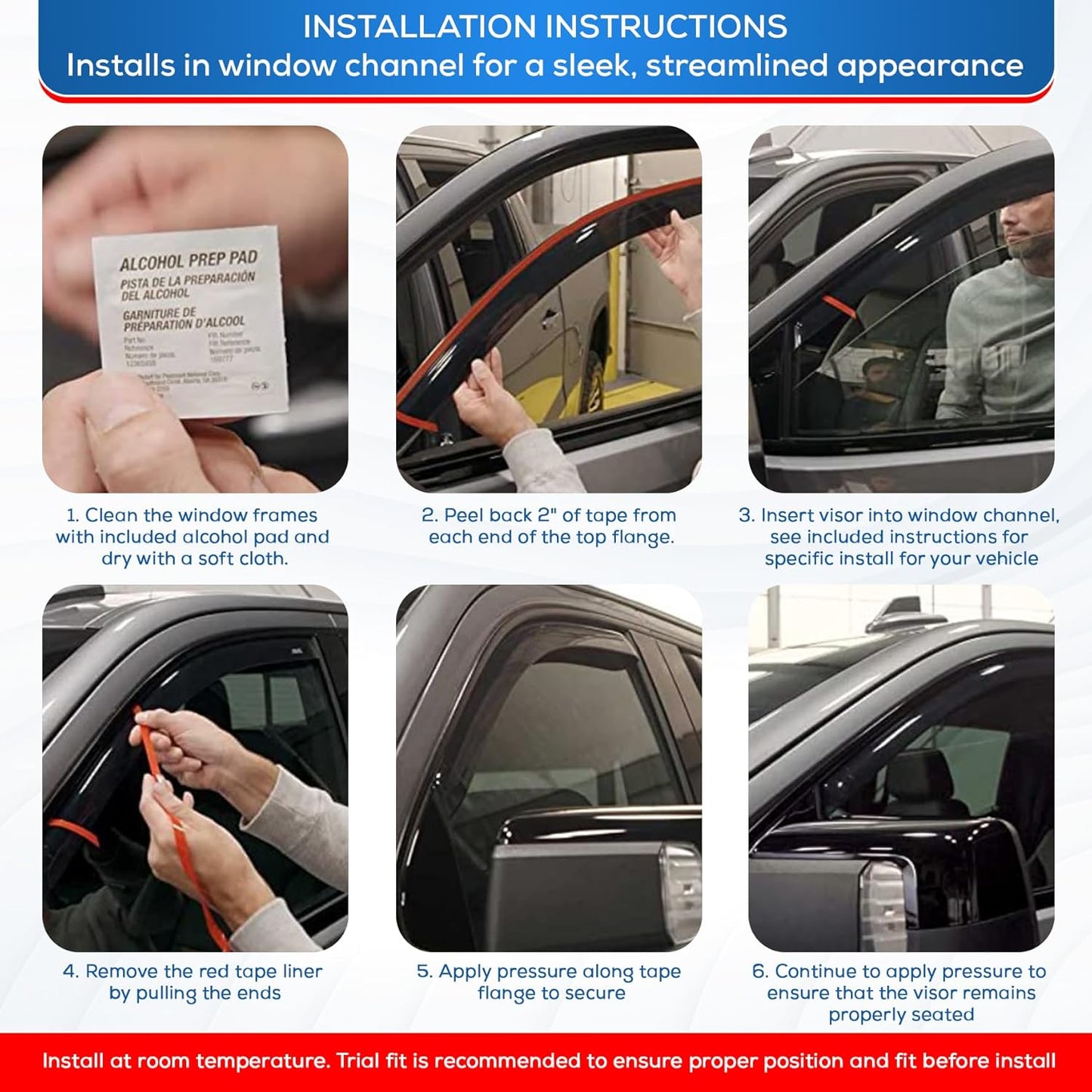 KPY Window Visor Compatible with 1992-2006 Ford E150 E250 E350 E450 E550 Super Duty, Rain Guard Window Vent Deflectors Tape-On for Ford Econoline Vans 1992-2006, 2000 2001 2002 2003 2004 2005